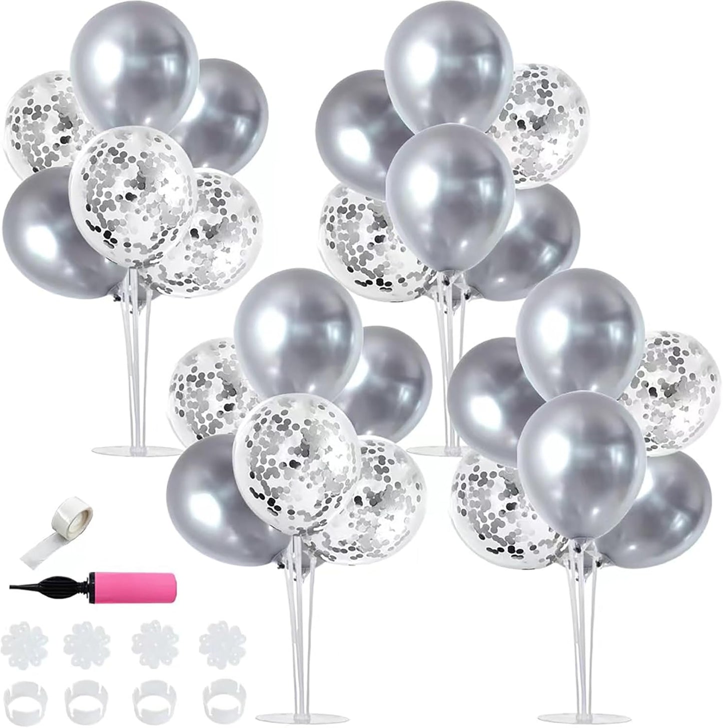 TONIFUL 4 Silver Balloon Stand Centerpiece Table Decorations for 25th Wedding Anniversary Birthday Bridal Shower Graduation Party Decorations New Year 2025 Christmas