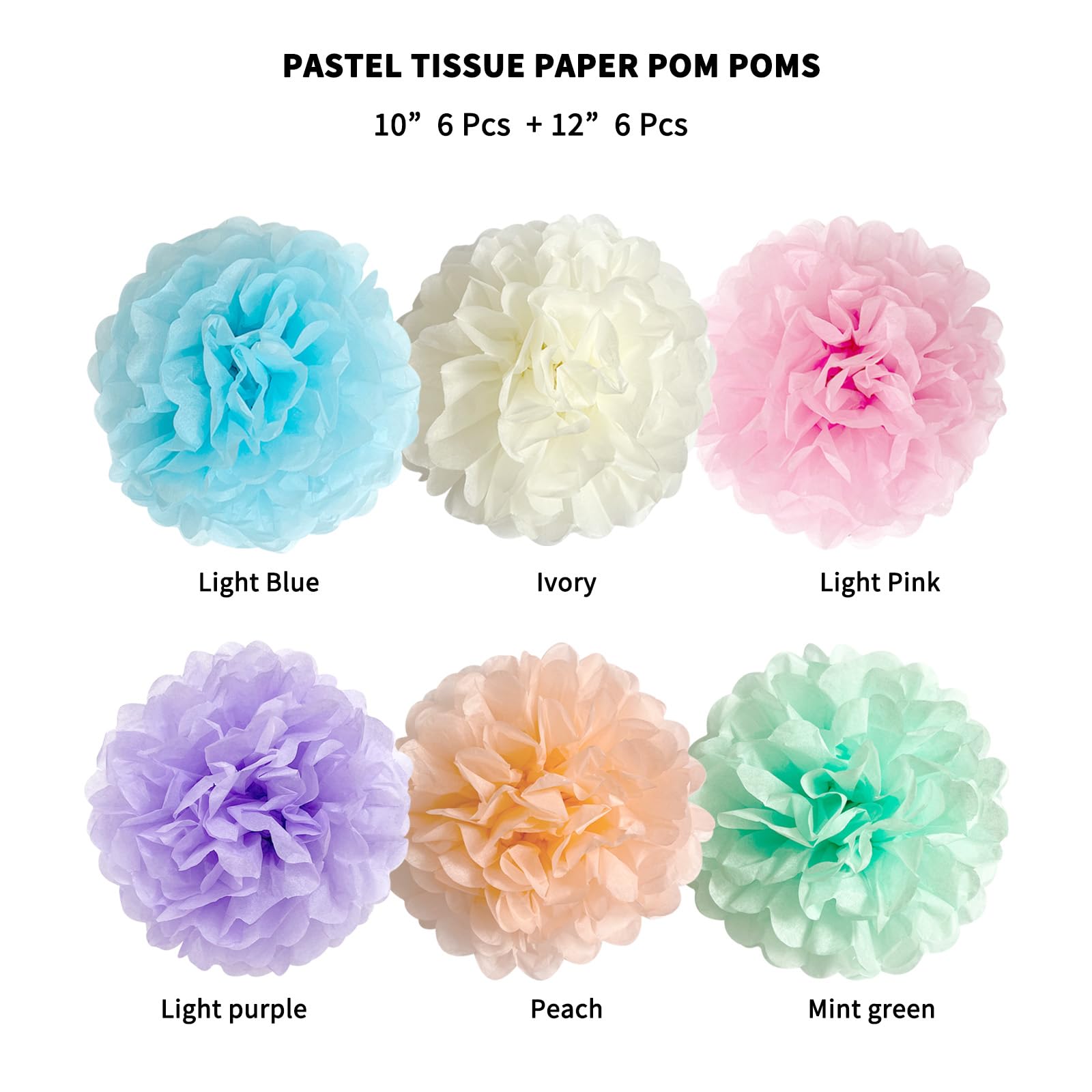 ANSOMO Pastel Tissue Paper Pom Poms Colorful Birthday Party Decorations