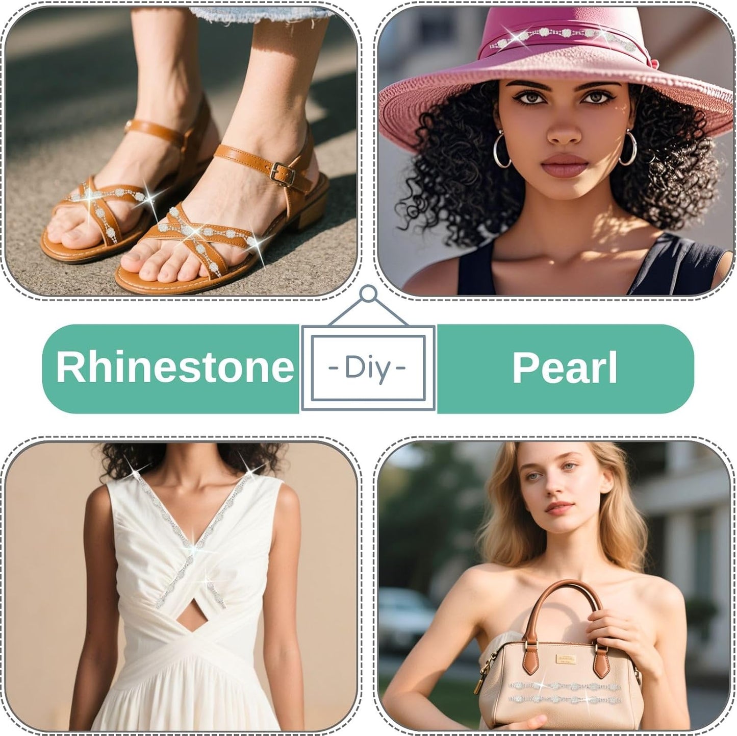 PEARLY JUN 2 Yards Pearl Rhinestone Trim Chain Silver Crystal Fringe Diamond Applique Ribbon String Tassel Strip for Sewing Wedding Dress Crafting Crafts Flower Embellishments