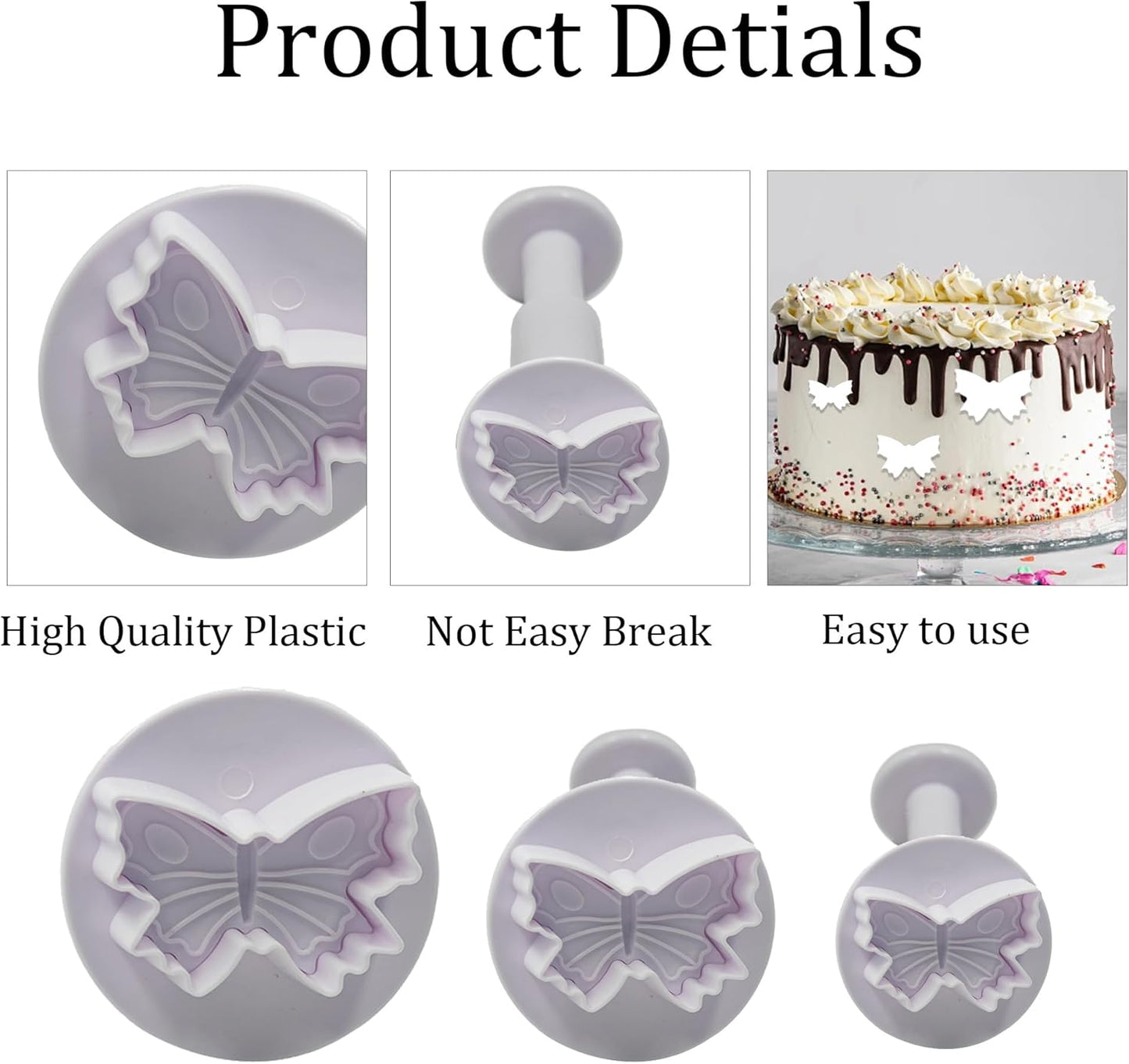 pson 3Pcs Plunger Cookie Cutter Set, Mini Plastic Biscuit Molds for Cake Decorating, Baking, Fondant, and DIY Crafts(Butterfly)