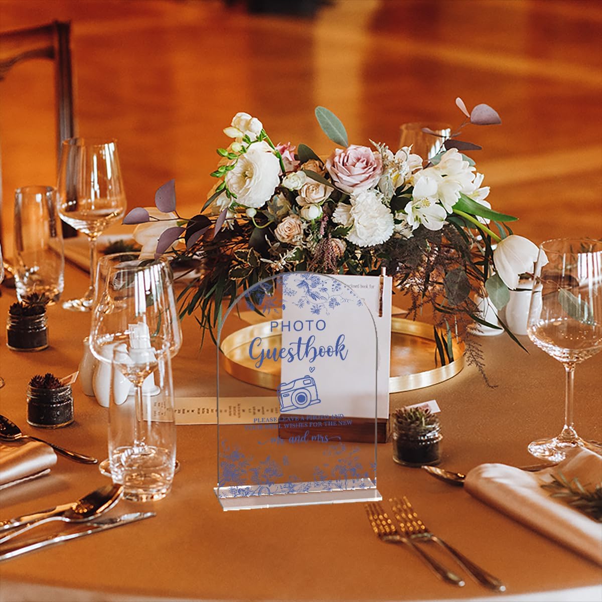 Acrylic Wedding Signs, Dusty Blue Wedding Decor, Blue Weddings Decor, Photo Guestbook Signs for Reception, Modern Calligraphy Arch Acrylic Table Top Sign for Weddings Parties Dinners (Clear)