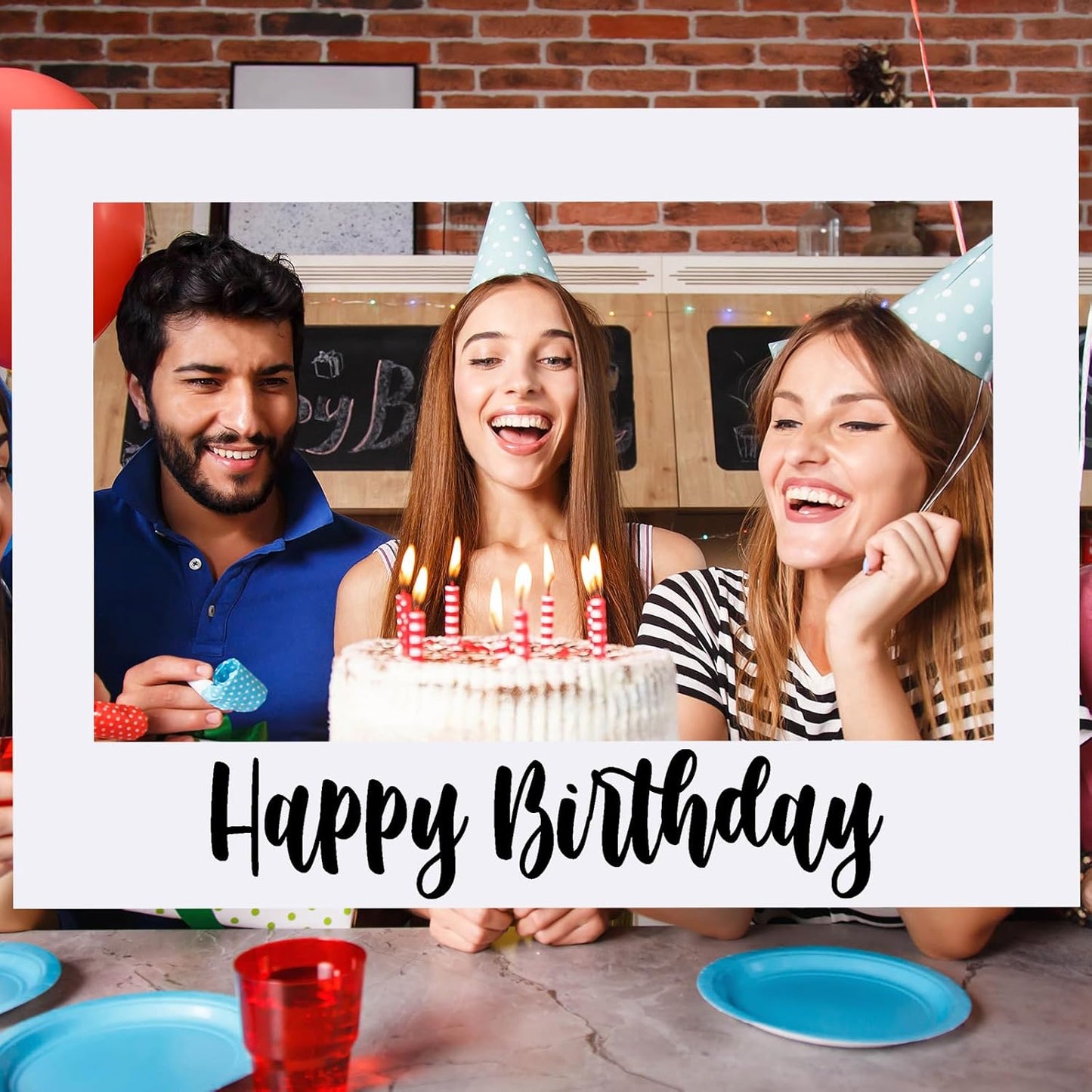 32 x 24 Inch Large Photo Booth Props Picture Frame Happy Birthday Party Frame DIY Cutouts Photo Booth Props Selfie for Party Supplies Favors (White Blank,Horizontal Style)