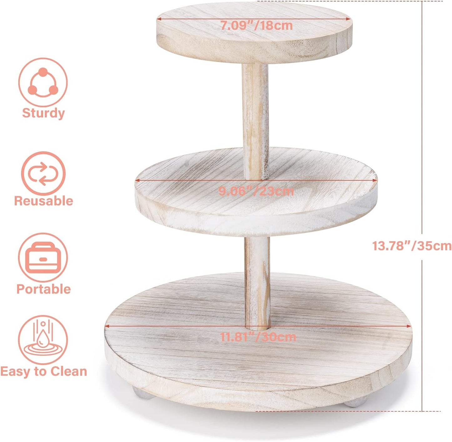 3 Tier Cupcake Stand Round,Wood Cake Stand with Tiered Tray Decor,Rustic Cake Stand for 24 Cupcakes,Cupcake Display for Home Tea Party, Birthday, Wedding, Farmhouse Decor