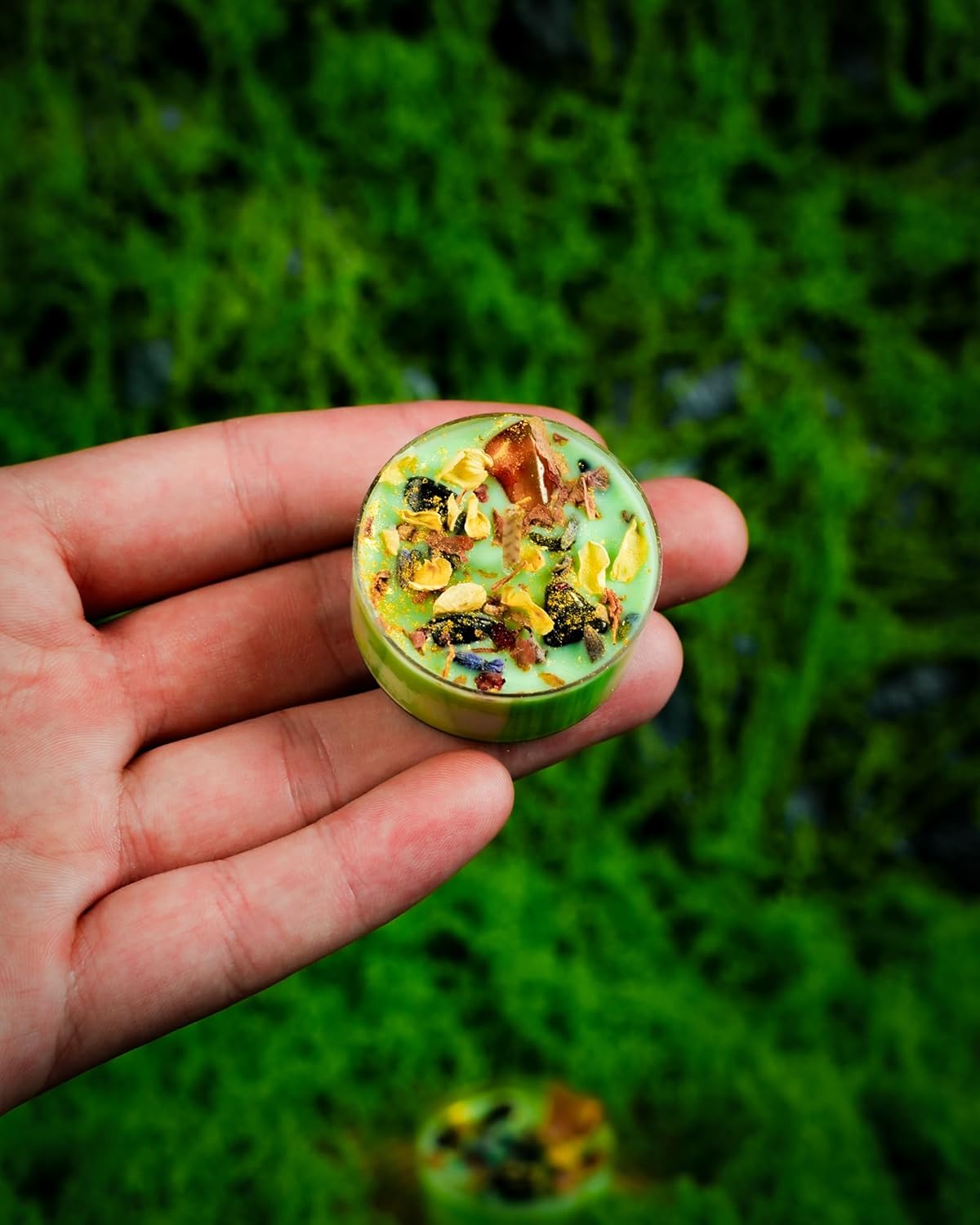 Tealight Soy Candles with Crystals And Herbs, Handmade Energy Candles, Healing Crystal Soy Candles, Aromatherapy Candles. (Green)