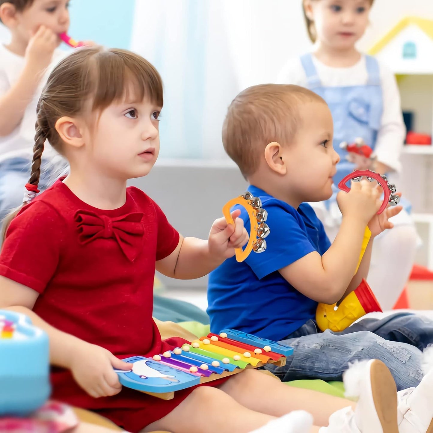 MUSCELL Jingle Bells, 24 Pcs Christmas Hand Bells Jingle Bells, Brightly Colored Musical Instruments Jingle Bells Gift for Children Party, Classroom and Show, for 3+Years Old