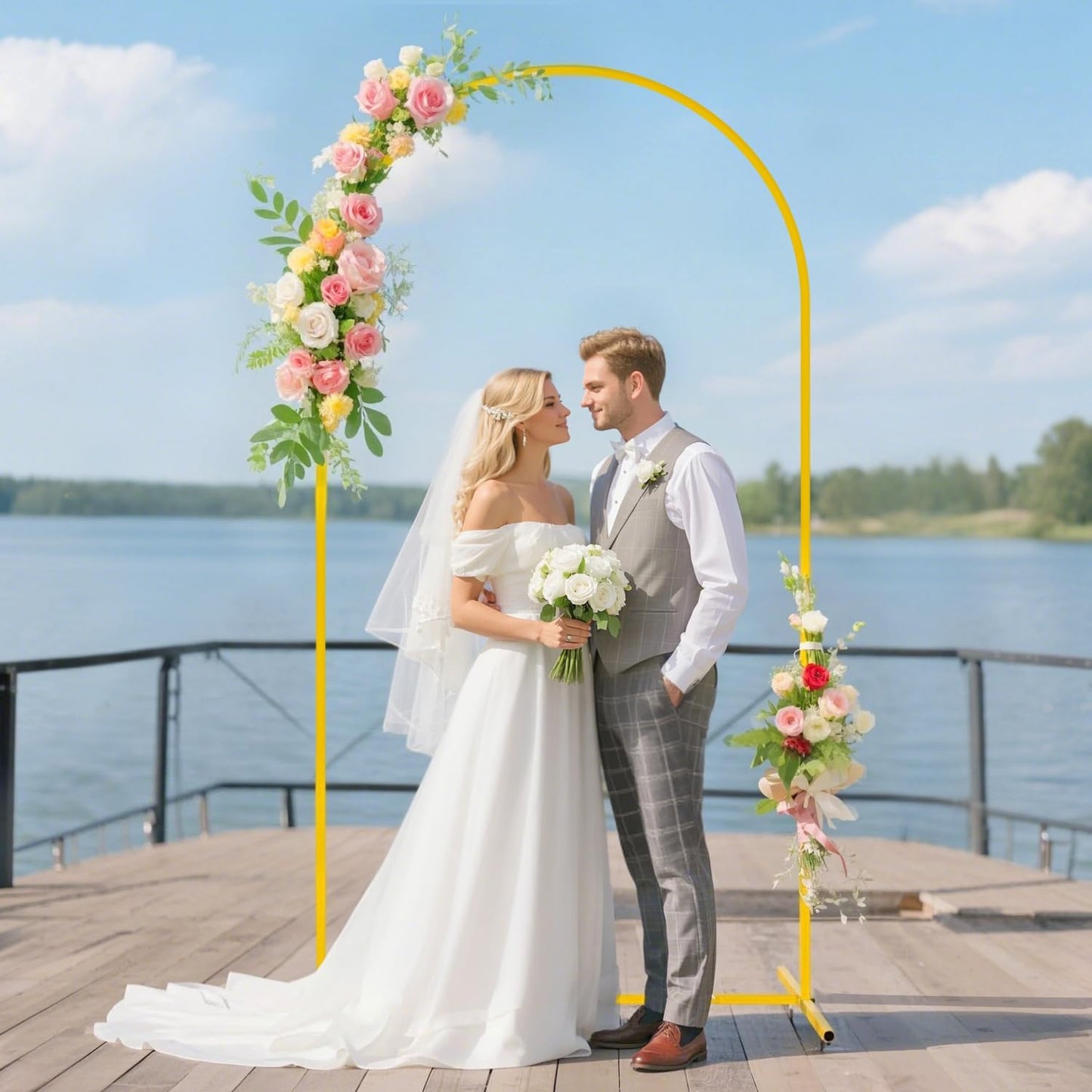 FUHSY 7.2 FT Metal Arch Backdrop Stand and Arch Cover Set Wedding Backdrop Arches Stands with Dusty Rose Spandex Arched Stand Cover for Party Birthday Ceremony Graduation Banquet Decorations