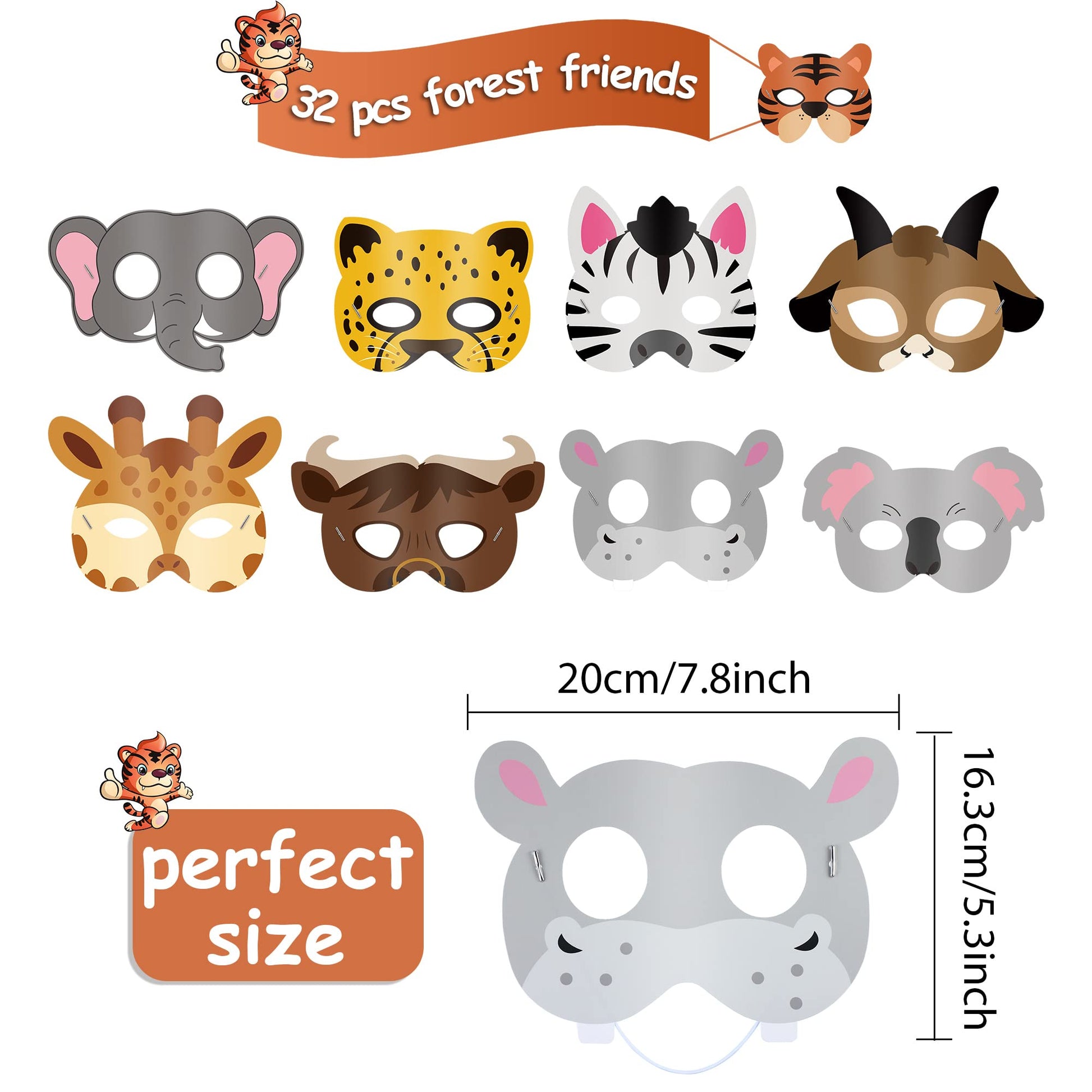 Blulu 16 Pcs Safari Animal Masks for Kids Birthday Party Decoration,Animals