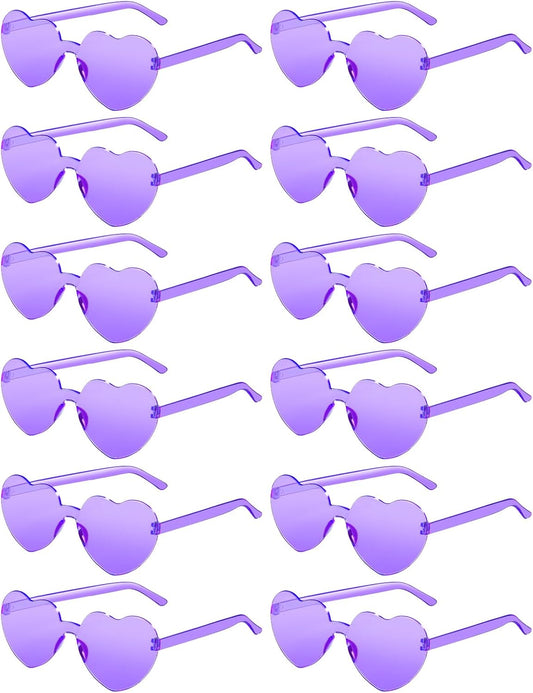 12 Pairs Heart Shaped Sunglasses for Women Colorful Glasses Fun Trendy Transparent Heart Sunglasses Party Favor (Purple)
