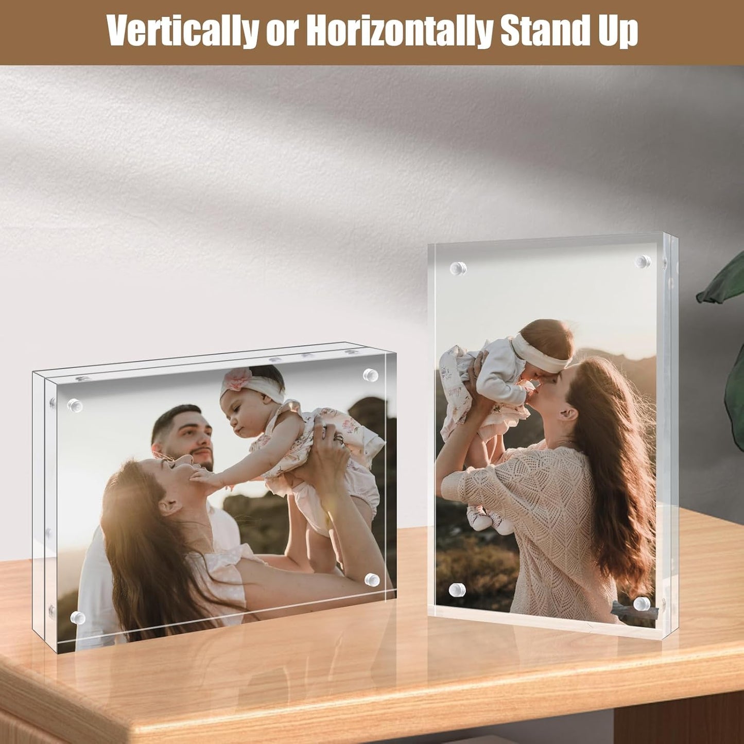 Egofine 5x5 Acrylic Frames 3 Pack, 20mm Thicker Frameless Clear Picture Frames, Double Sided Magnetic Picture Frames, Free Standing Desktop Display