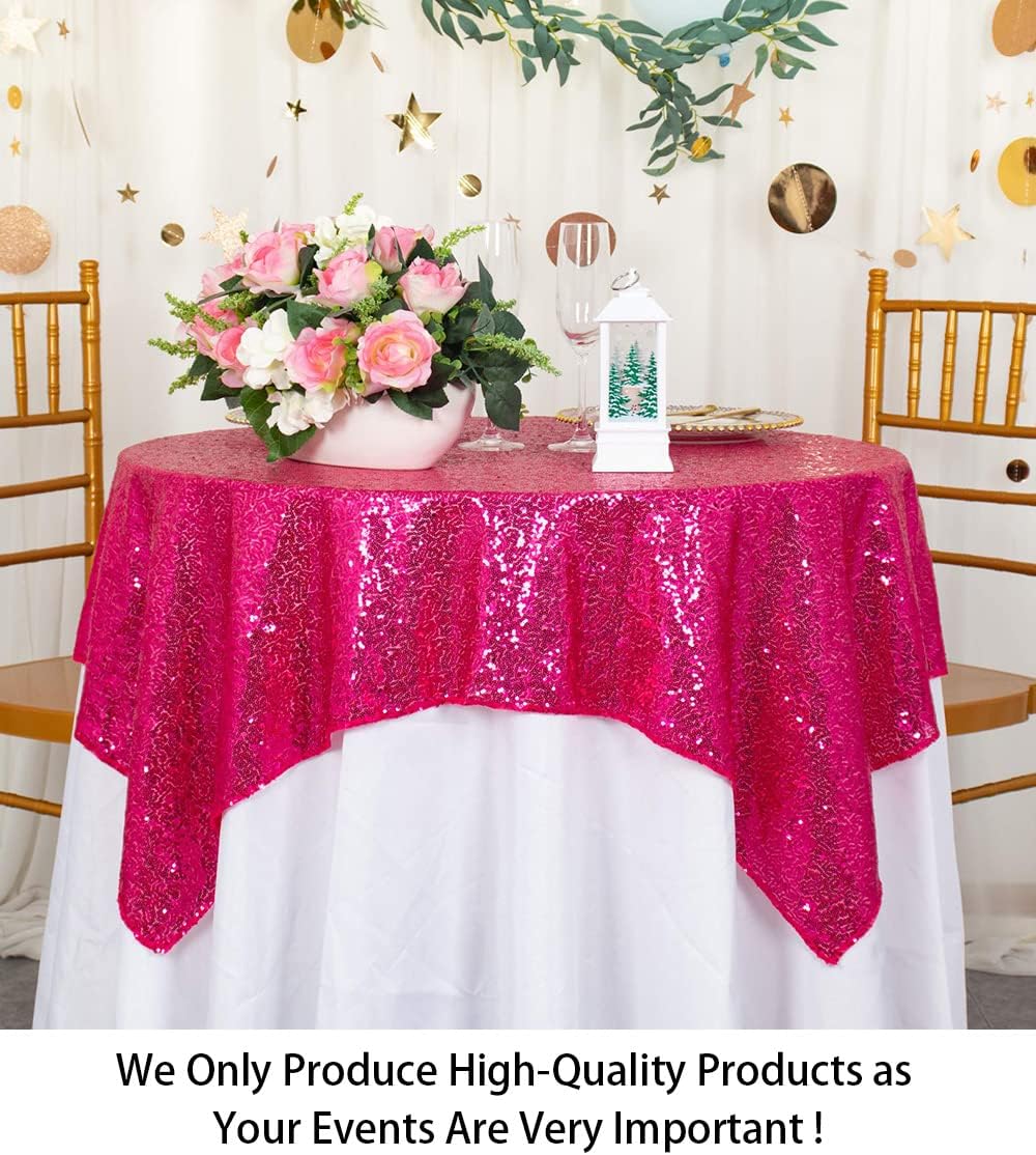 ShinyBeauty Sequin Tablecloth 54x54 Inches - Hot Pink Glitter Table Cover for Dining, Birthday Wedding Party Decorations, Reusable Sparkling Table Overlay Event Decoration
