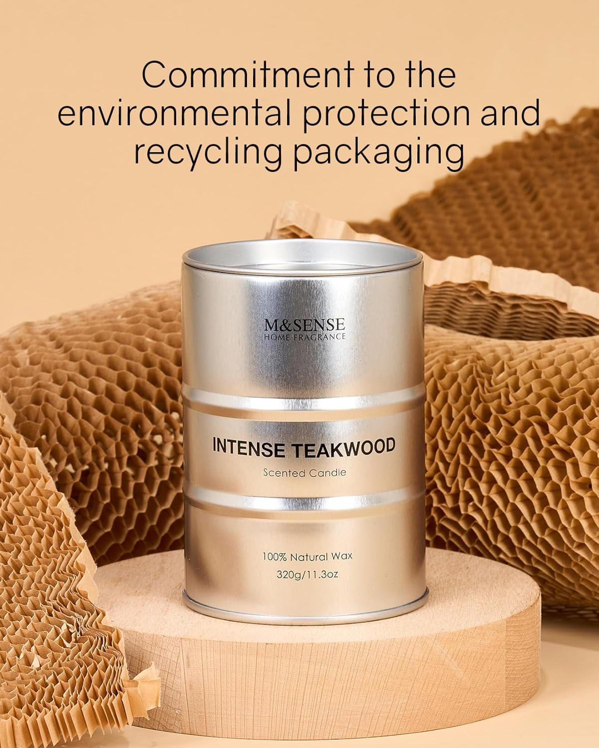 M&SENSE Scented Candle, Teakwood Medium Jar Candle Gifts for Men, 70 Hours Slow Burning Natural Soy Candles 11.3oz, Stress Relief Aromatherapy Candles Home Decor, Valentines Day Gifts for Him