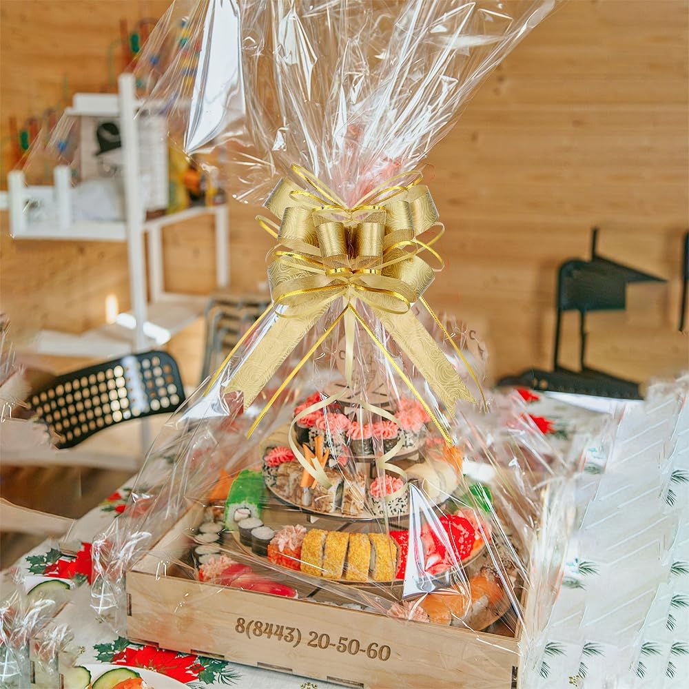 WEWILUCK Bows for Gift Wrapping, 15PCS Gold Bows for Gifts, Presents, Gift Baskets, Large Bow for Birthdays, Parties, Christmas, and Everyday(Gold with Rose Pattern, 6 inches)