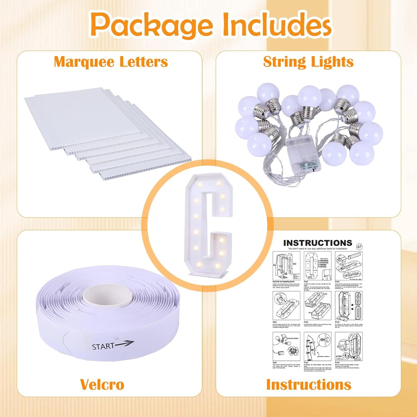 4ft Marquee for Letters C, Large Light up Letters, Multifunctional Large Marquee for Letters 4 Feet Tall for Party Decorations, Letter Balloons, Wedding Decor, Proposal Decorations (Letters C)