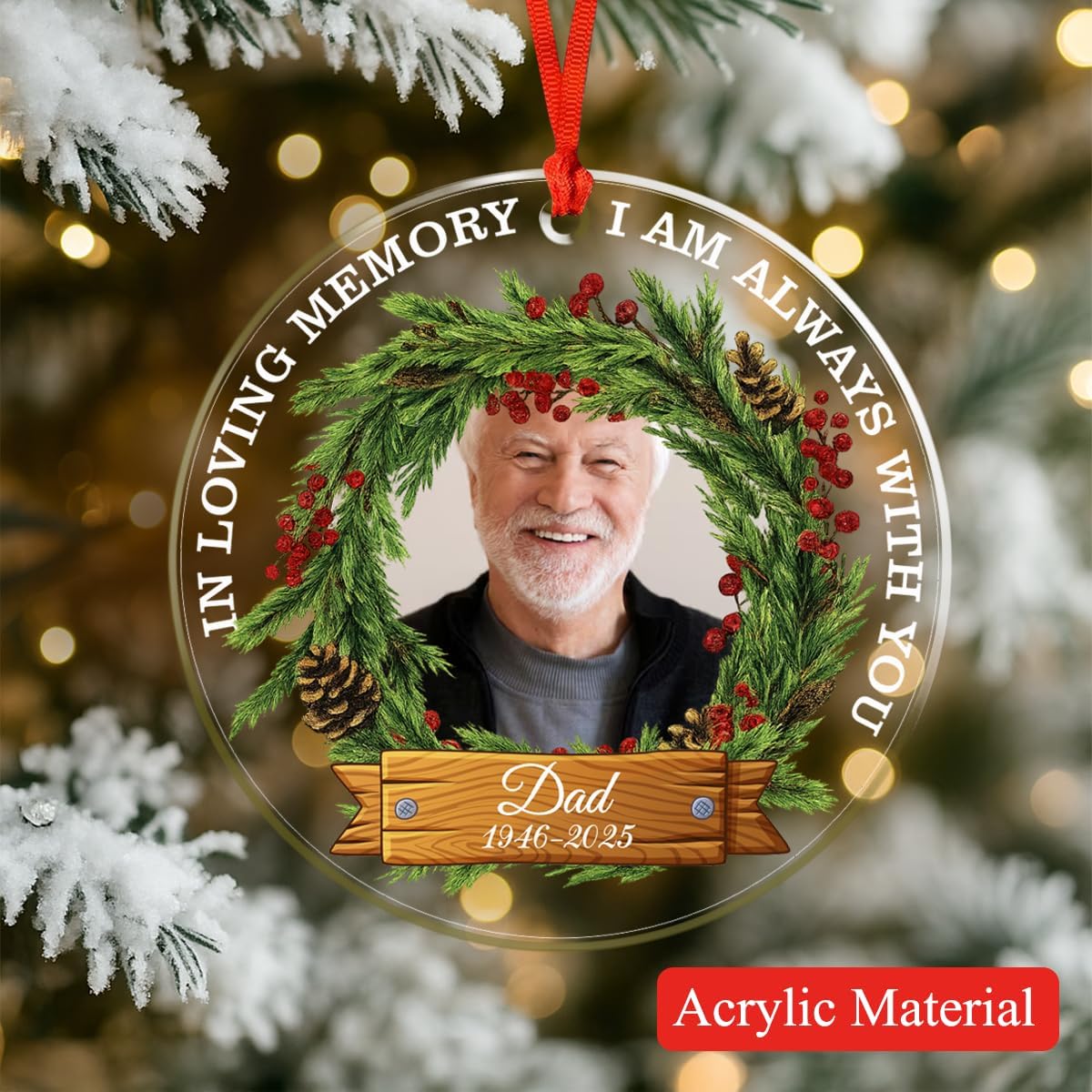 Personalized Memorial Glass Ornament 2025 – I Am Always with You Ornament, Custom Photo Memorial Christmas Ornament, Christmas|Birthday|Anniversary Keepsake for Loss of Loved One (M4)