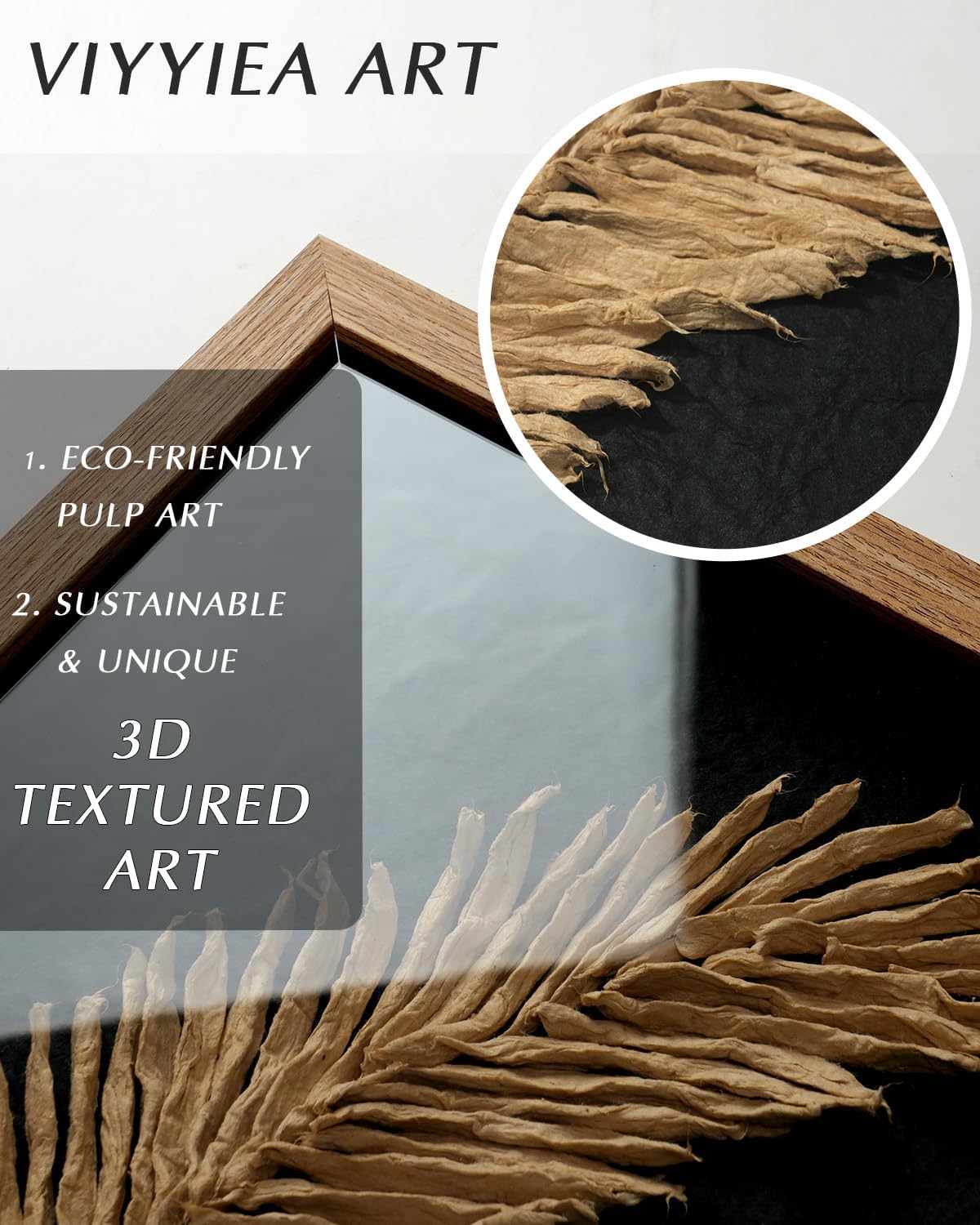 VIYYIEA Framed 3D Textured Wall Art, Handmade Paper Artwork,12x16inch, Modern Minimalist Neutral Decor for Living Room Bedroom Shelf, Beige Feather Picture