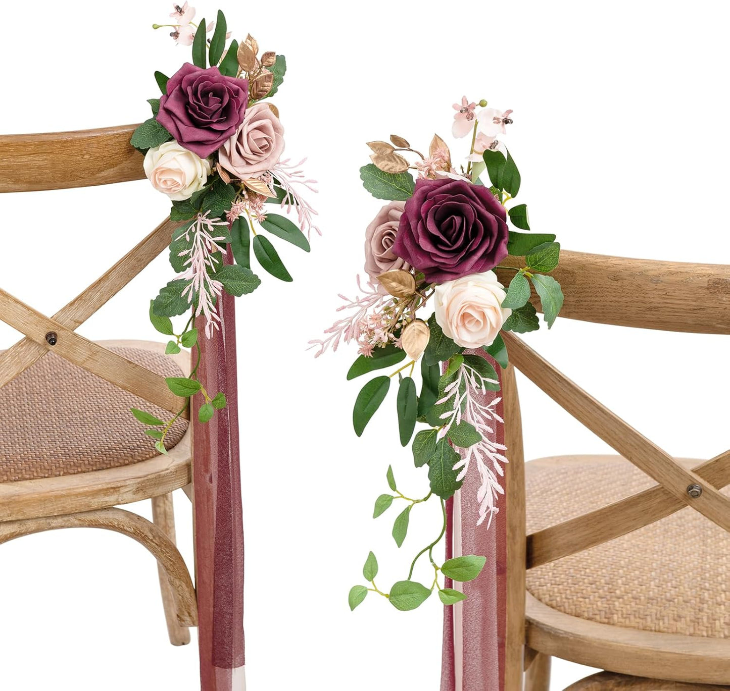 Ling's Moment 8pcs Aisle Pew Artificial Flowers Arrangements for Wedding Ceremony Chair Back Floral Decorations with Chiffon Ribbon Marsala Blush Pink Reception Church Rose Faux Hanging Party Outdoor