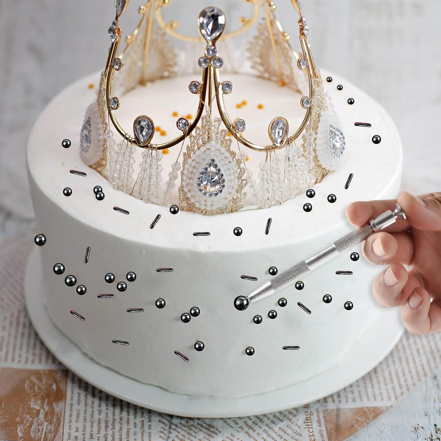 Kasvan Black Mix Sugar Sprinkles - Edible Candy Pearls with 4-Claw Sprinkle Pen,118g/4.16 Oz, Gift Box Pack, Baking Cake Decorations, Ice Cream Toppings and Cookie Decorating (Black)