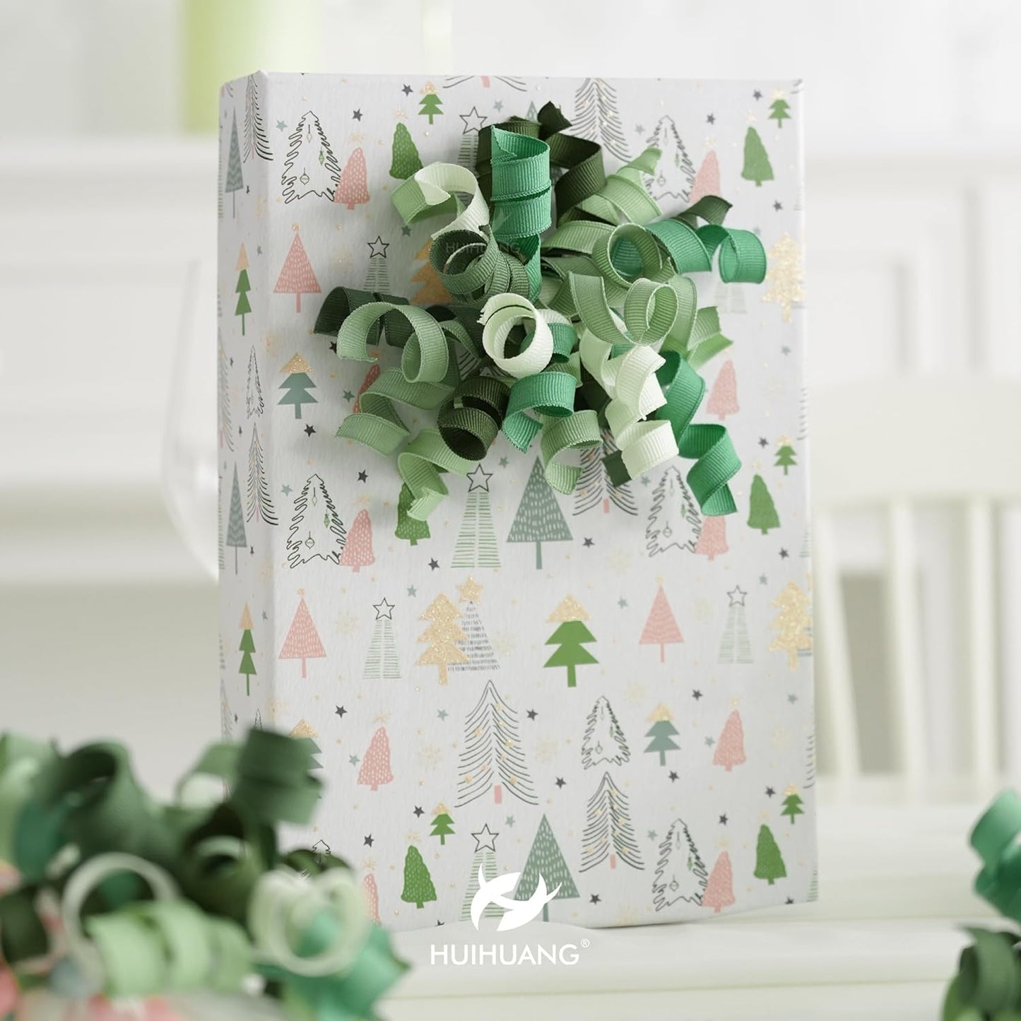 HUIHUANG Green Curly Gift Bows Self Adhesive Sage Green Burst Gift Bow for Gift Wrapping, Birthday, Wedding Baby Shower Party Favors, Wine Bottle, Treat Bags- 6 Counts