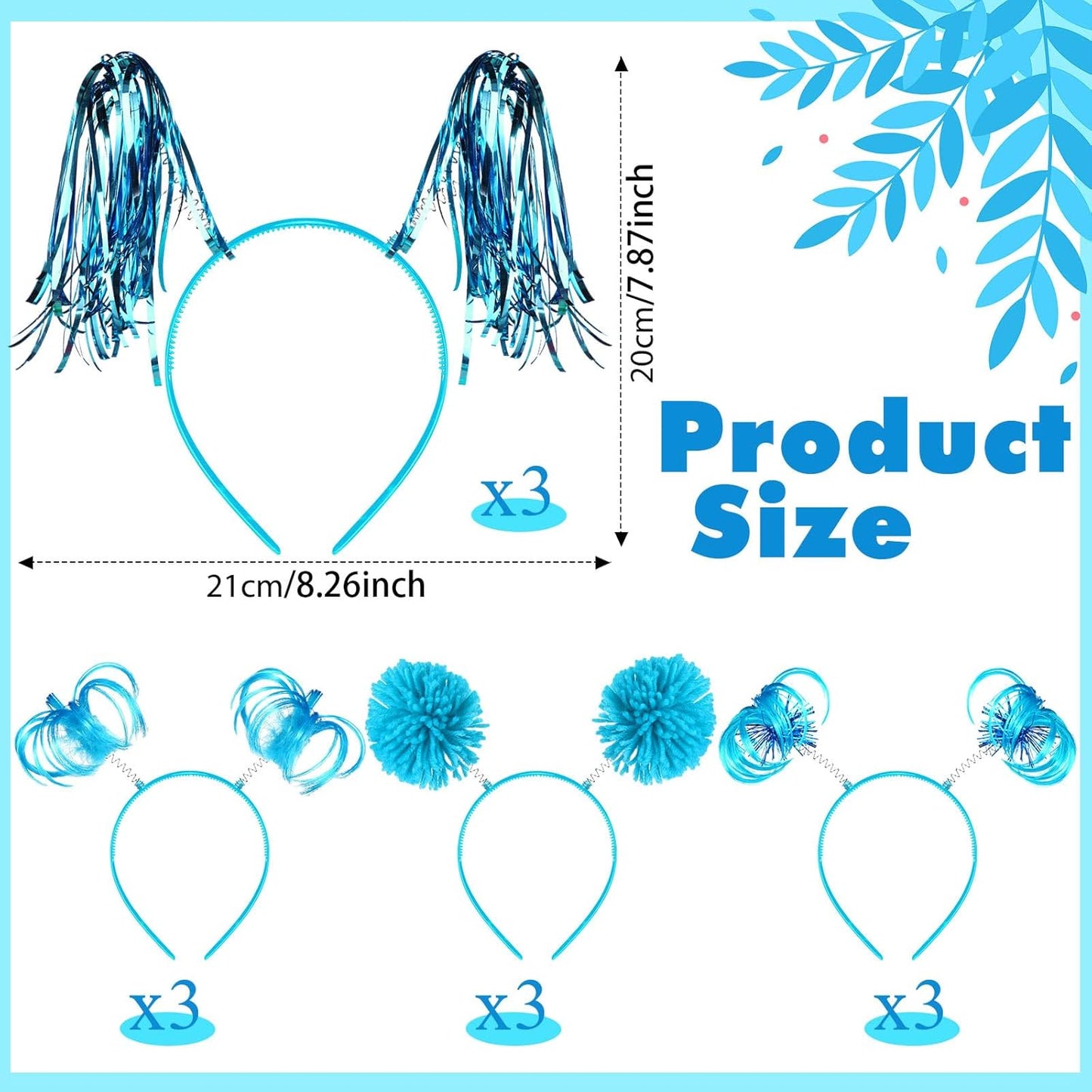 Censen 12 Pcs Halloween Pom Pom Party Headbands Tinsel Ponytails Spirit Head Bopper Headwear for Christmas Birthday Holiday