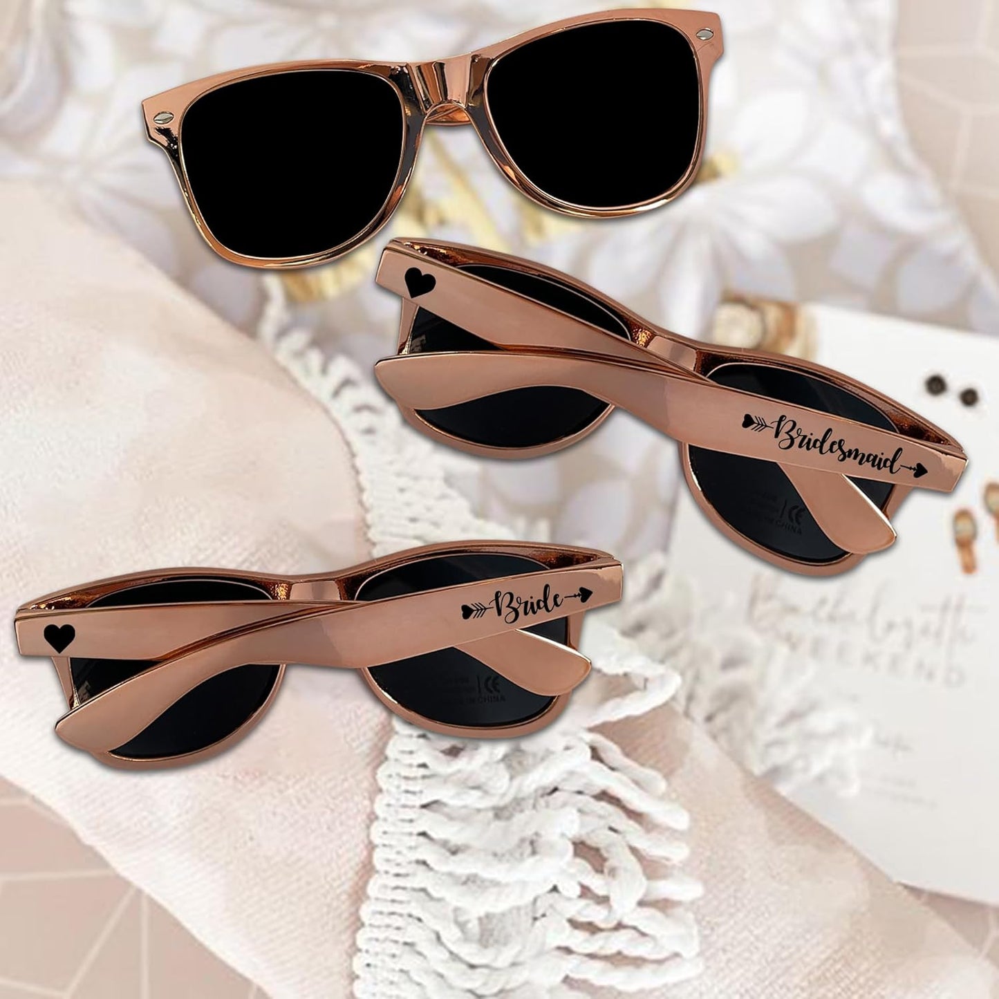 LADY&HOME 10 Pack Bachelorette Sunglasses,Bride Bridesmaid Sunglasses for Bachelorette Party Favors Bridal Shower Supplies (Rose Gold)