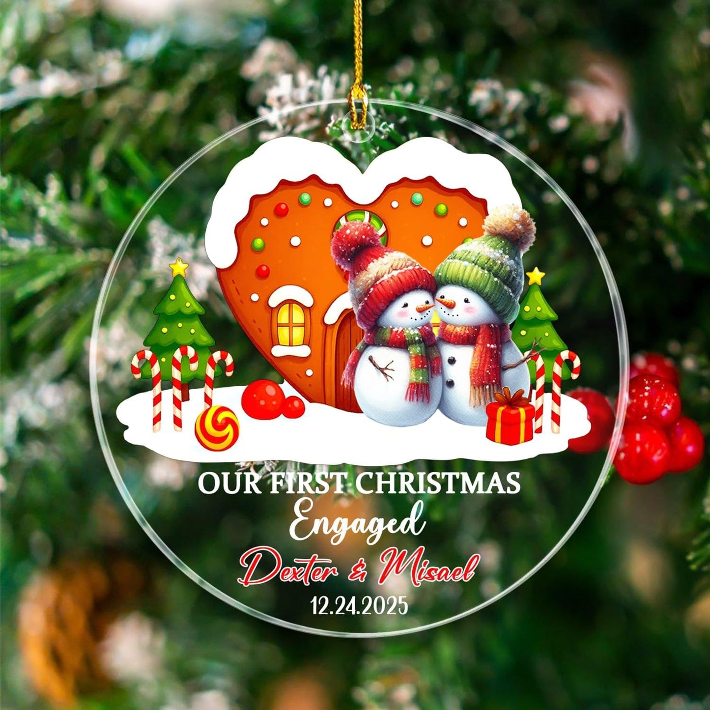 Our First Christmas Engaged Ornament 2025, Personalized Date & Name Engaged Couple Keepsake Ornaments Gift for Bride/Groom to Be, Customized Mr & Mrs Keepsake Ornament for Bridal Shower Engagement