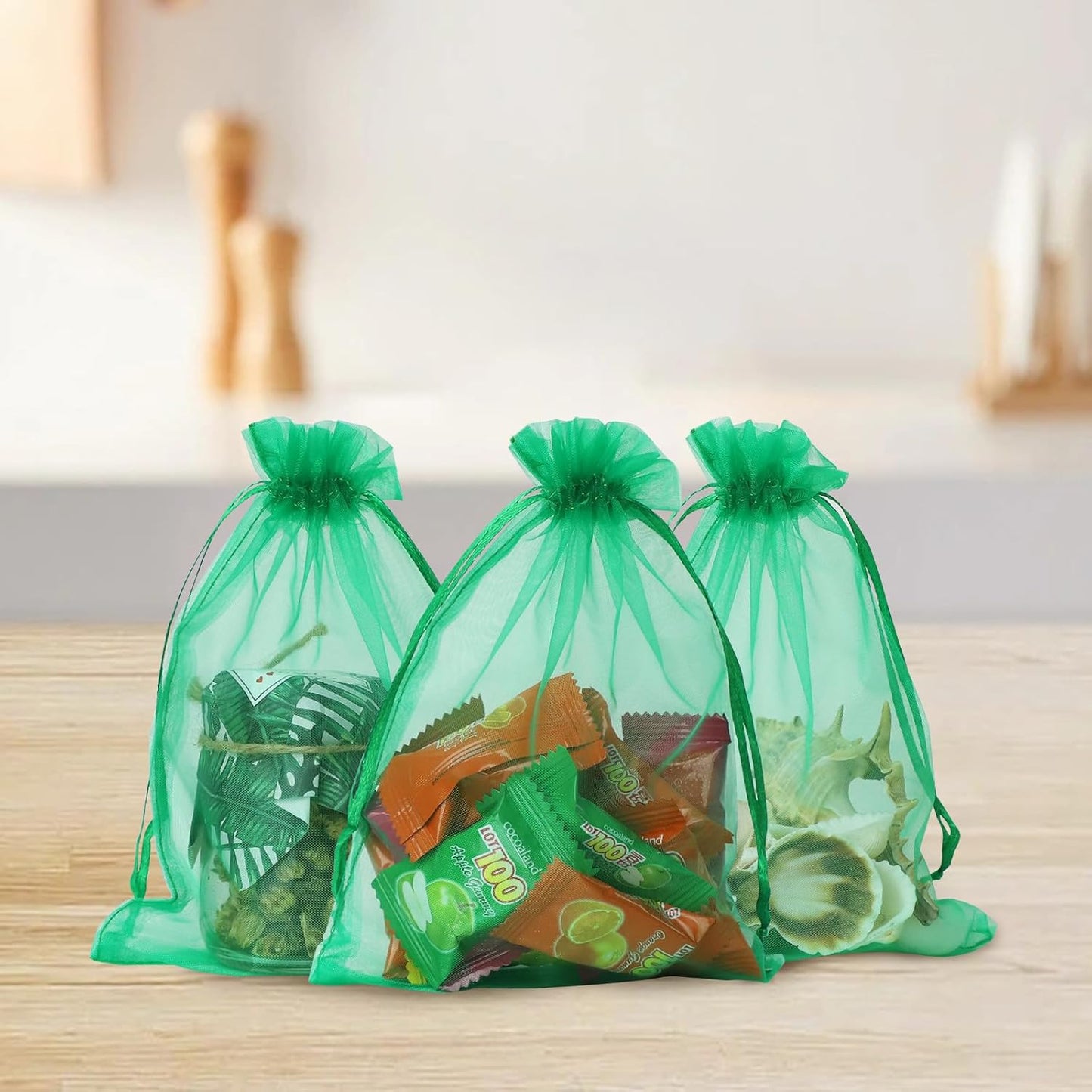 Wudygirl 100PCS 5X7 Inch Sheer Organza Bags with Drawstring - Favor Bags for Jewelry, Wedding, Party, Xmas Candy (Green 5X7)