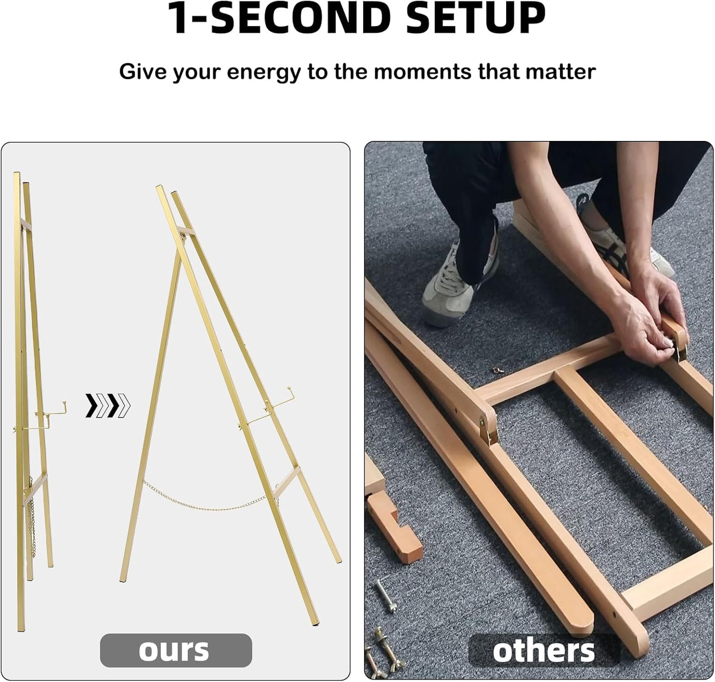 GRENTY 2 Pack Gold Easel Stand for Wedding Signs ??No Assembly Needed, Heavy Duty Metal Display Stand for Art, Welcome Signs, Posters, Pictures, Paintings, and Floor Décor