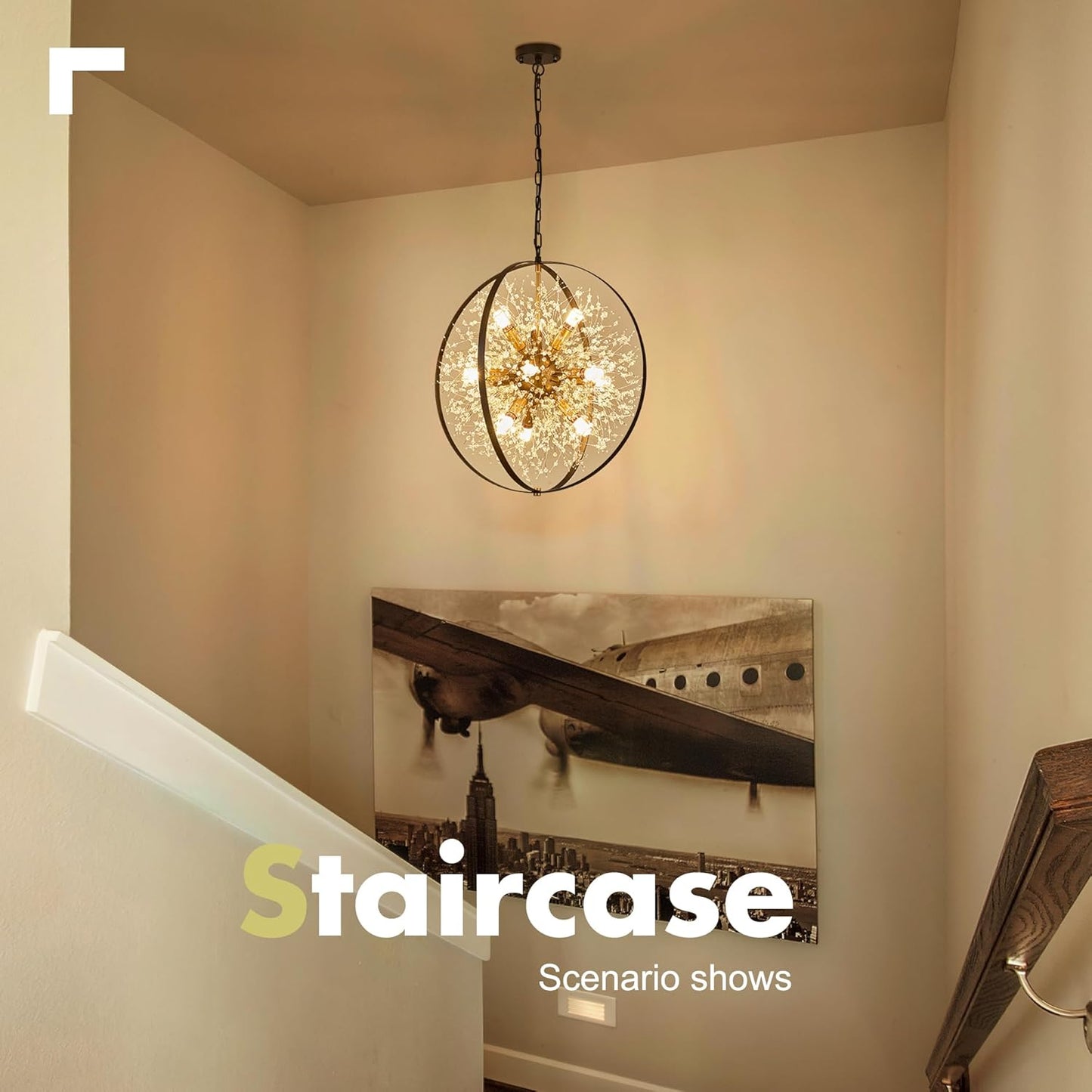 Modern Crystal Chandeliers Firework, 23.2'' Black Gold 12-Light Globe Dandelion Sputnik Chandelier, Hanging Pendant Lighting Fixture for Dining Room, Bedroom, Kitchen, Entryway, Foyer