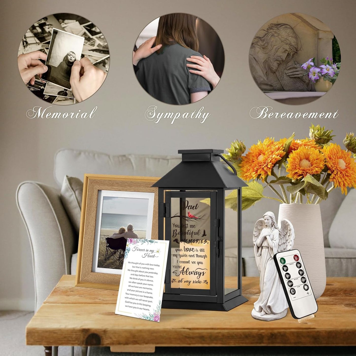Memorial Lantern Bereavement Gifts in Memory of Loved One Memorial Gifts for Loss of Father Remembrance Sympathy Gifts for Loss of Loved One with LED Candle and Remote