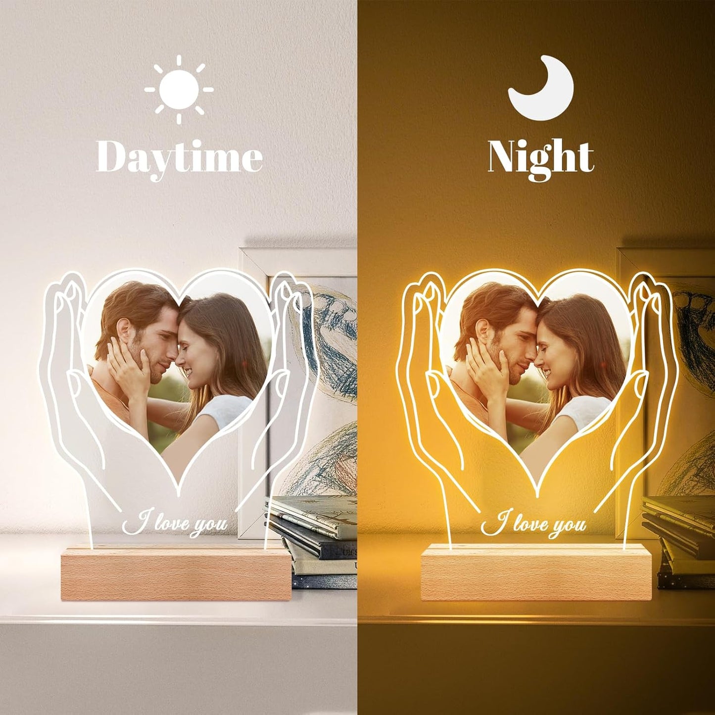 Personalized Picture Frame with Photo, Customized Photo Frame with Night Light, Custom Picture Frames, Personalized Anniversary Birthday Gifts for Women Men Her Him Girlfriend Boyfriend Couples