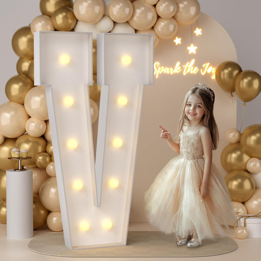 JoyMuse 4FT Marquee Light Up Letters,Large Marquee Letters 4 Feet Tall for Marry Me Proposal Decorations Big 4FT Letters with Lights for Baby Shower Party Decor, Letter V