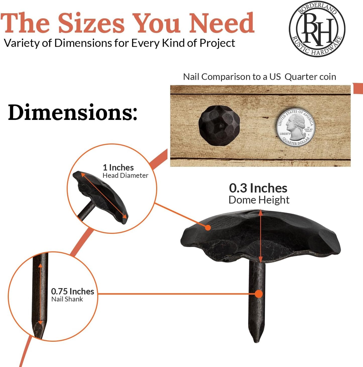 10 Pack 1" Small Round Head Iron Clavos Decorative Nails – Sealed Unfinished – Handmade Handmade Rustic Round Fasteners for Farmhouse Shutter, Barn Door, Shutters and Gates – Ornamental Wood Accent