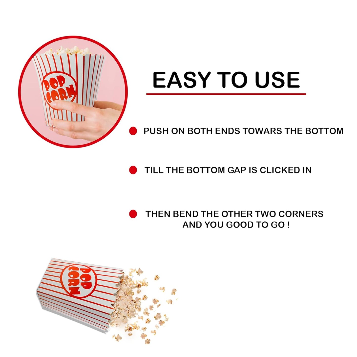 50 Pack Popcorn Boxes Movie Night Popcorn Bags for Party Red and White Popcorn Bags for Popcorn Vintage Snack Box Concession and Carnival Party Supplies, Individual Popcorn Bucket Containers (50)