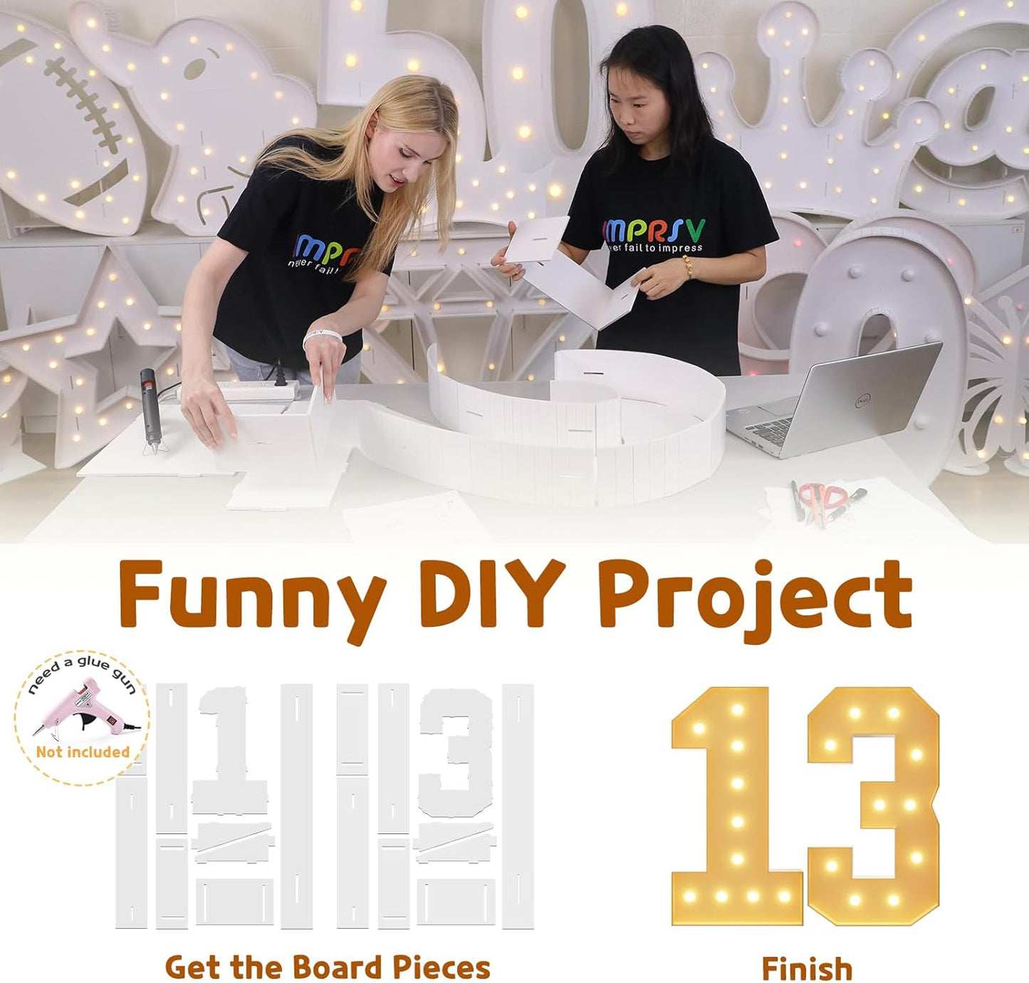 Imprsv 4FT Light Up Numbers, Marquee 13th Birthday Decorations for Girls Boys, Large Light Up 13th Birthday Women Foam Board Anniversary Party Decorations Arch Kit (DIY)