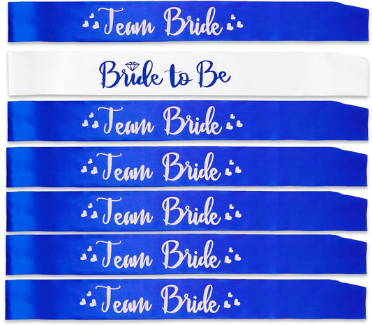 7 Pack Bachelorette Sashes Royal Blue, 1 White Bride to Be Sash and 6 Team Bride Sashes Bridal Shower Sash Fun Bridesmaid Sashes for Bachelorette Wedding Party