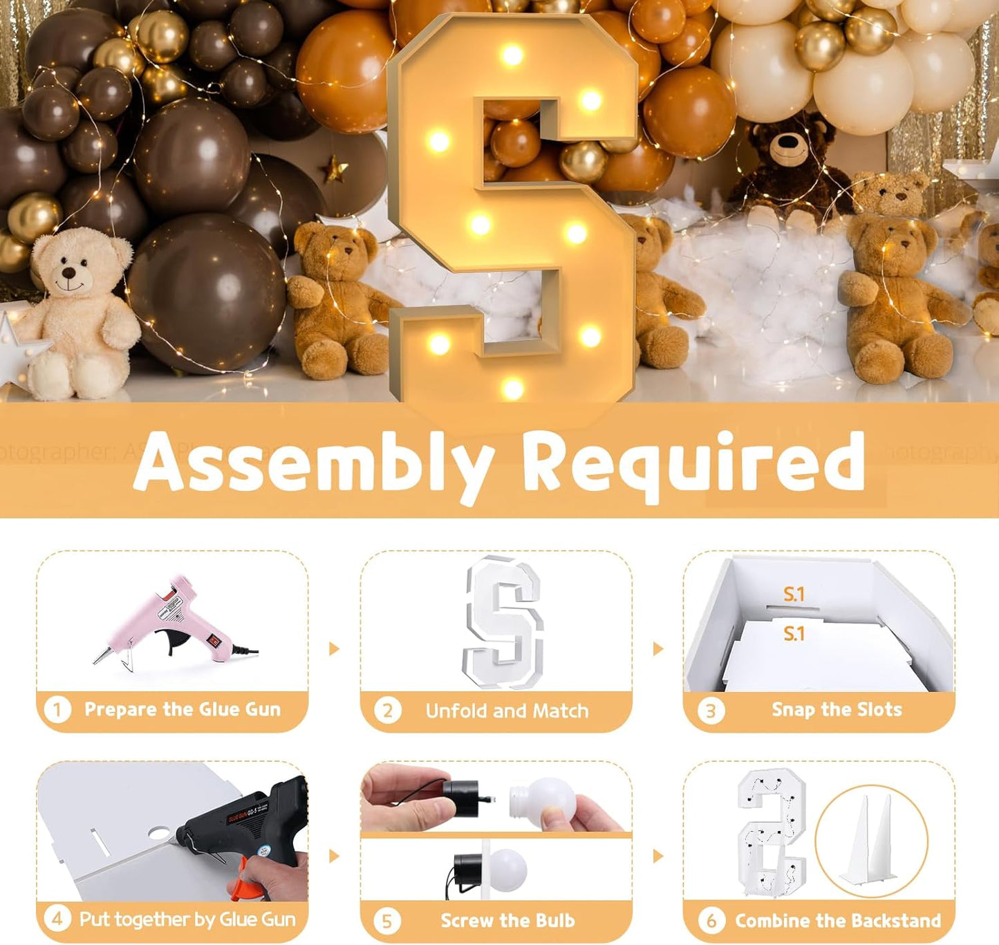 imprsv Marquee Light Up Letters, 3FT Marquee Letters for Birthday Baby Shower Wedding Decorations Light Up Letters for Engagement Party Decor, Large Marquee Letters for Party Decorations, Letter S