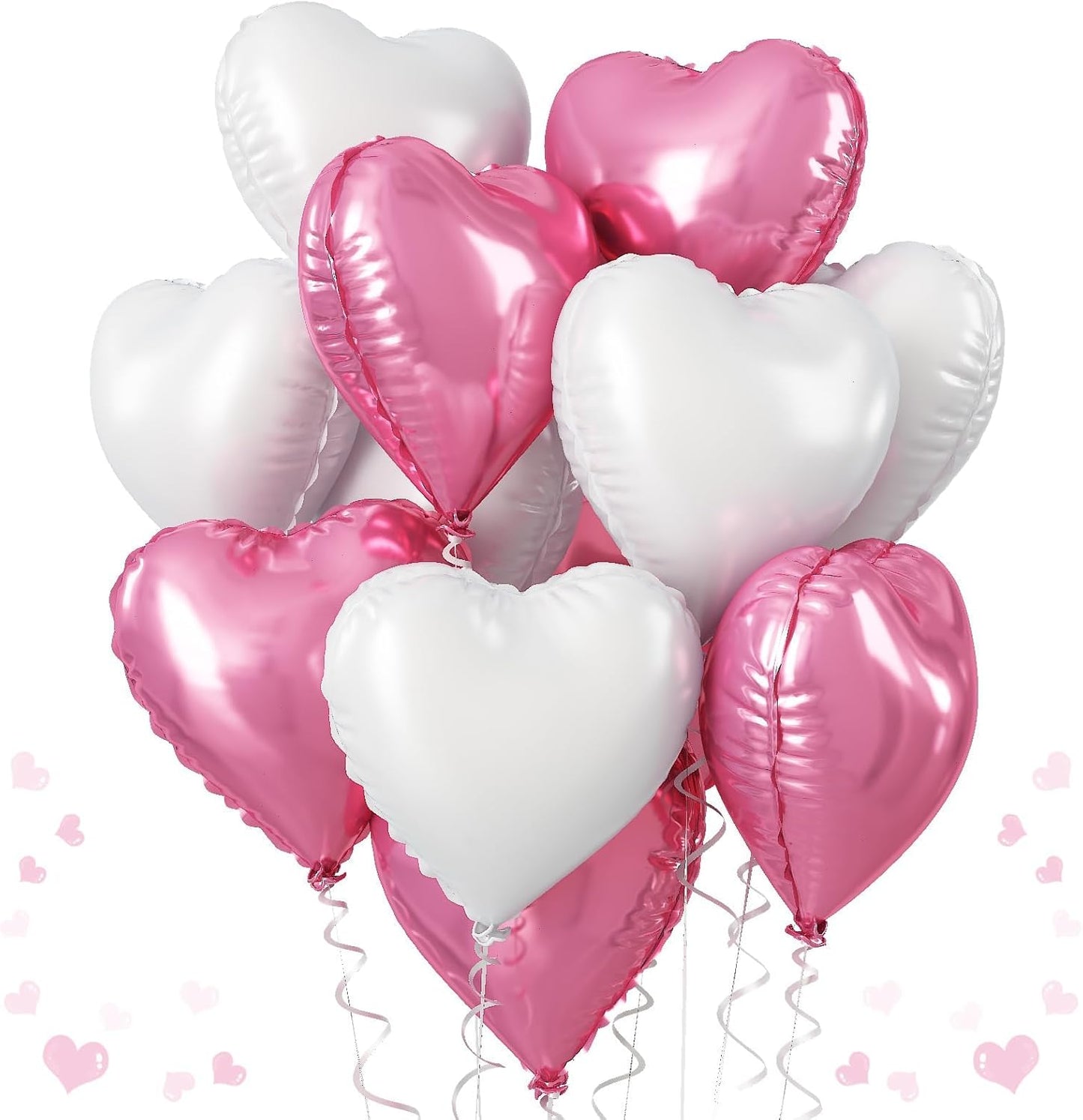 Heart Foil Balloons, 18 Inch White & Pink Heart Shape Mylar Balloons for Valentine's Day, Birthday, Wedding, Baby Shower Party Decoration