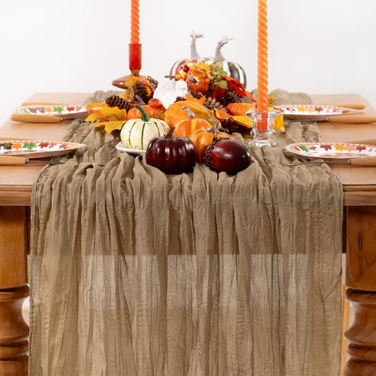 Nude Cheesecloth Table Runner Fall Table Runner Boho Gauze 120 Inches Coffee Cheese Cloth Fall Table Decorations for Thanksgiving Wedding Bridal Baby Shower Tea Party Decor