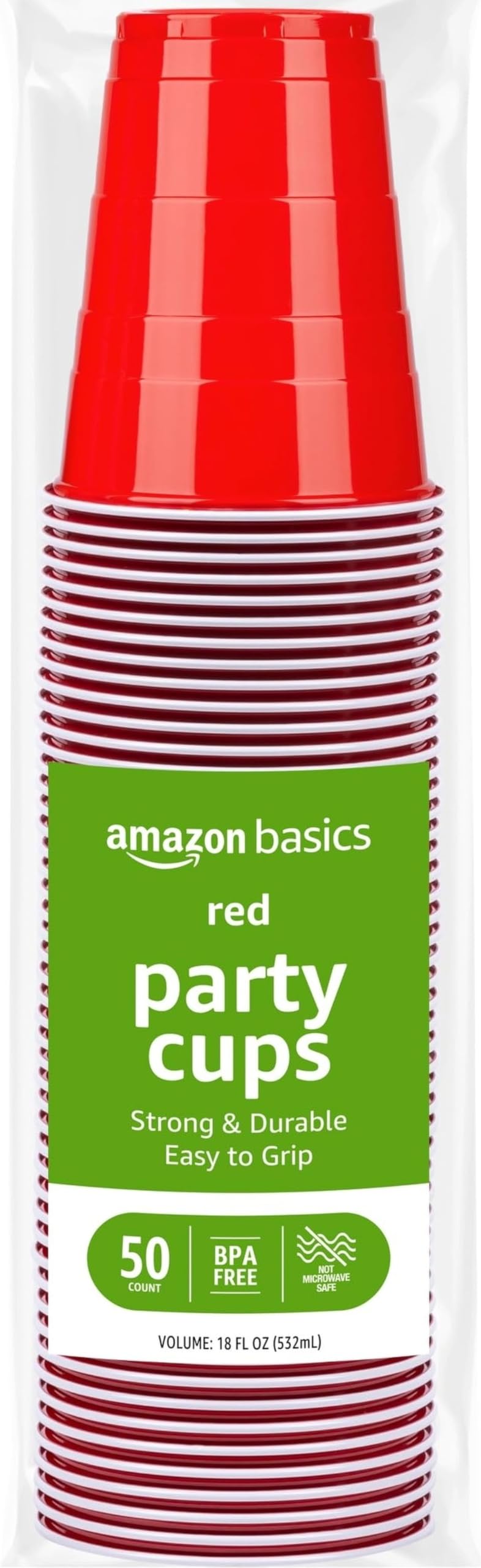 Amazon Basics Disposable Plastic Party Cups, Red, 18oz, 120 Count, Large Pack, Packaging May Vary