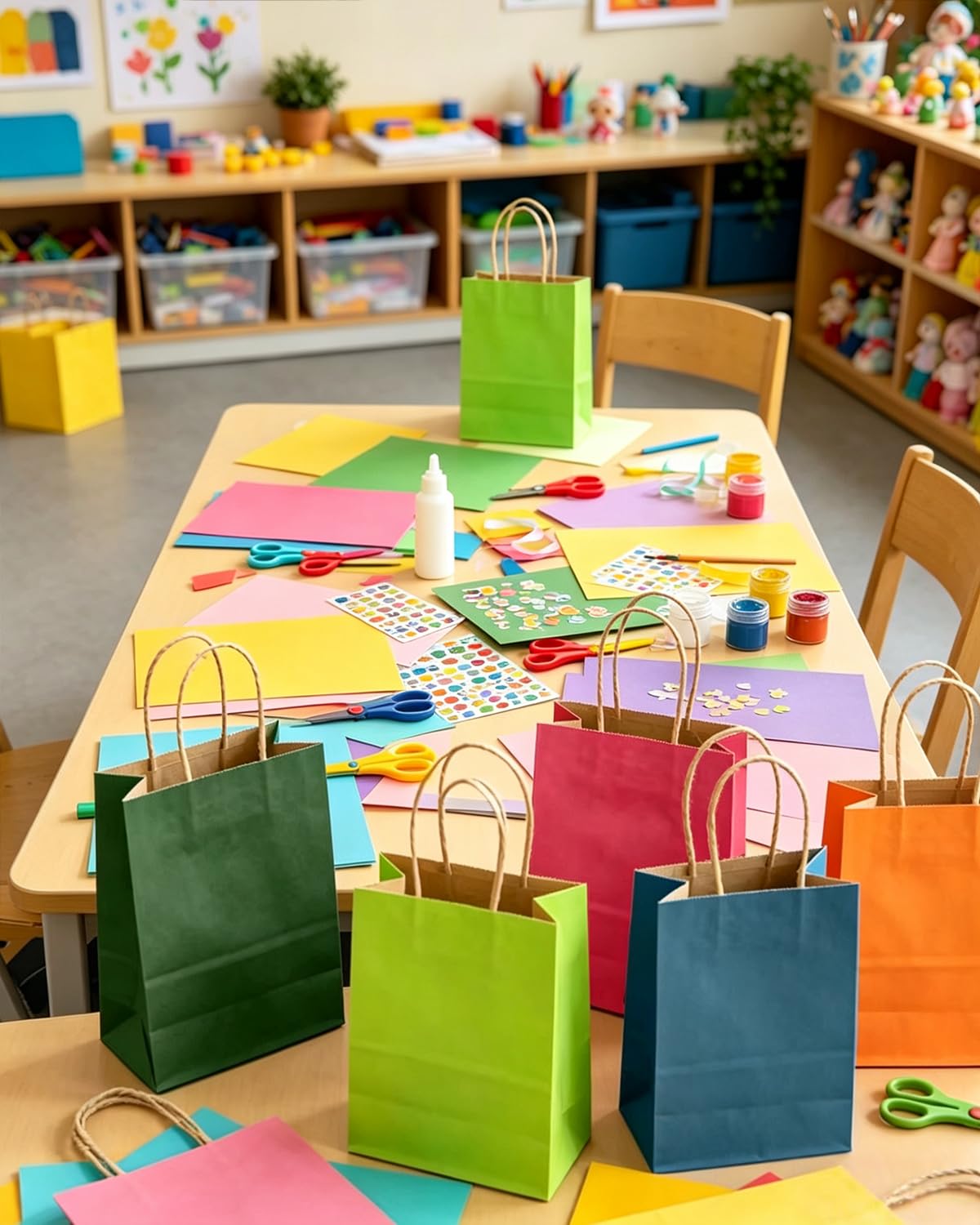 qiqee 24Pcs Small Gift Paper Bag with Handles Bulk - 8.3"x6"x3. 15" Rainbow Party Bags - Mulit Color