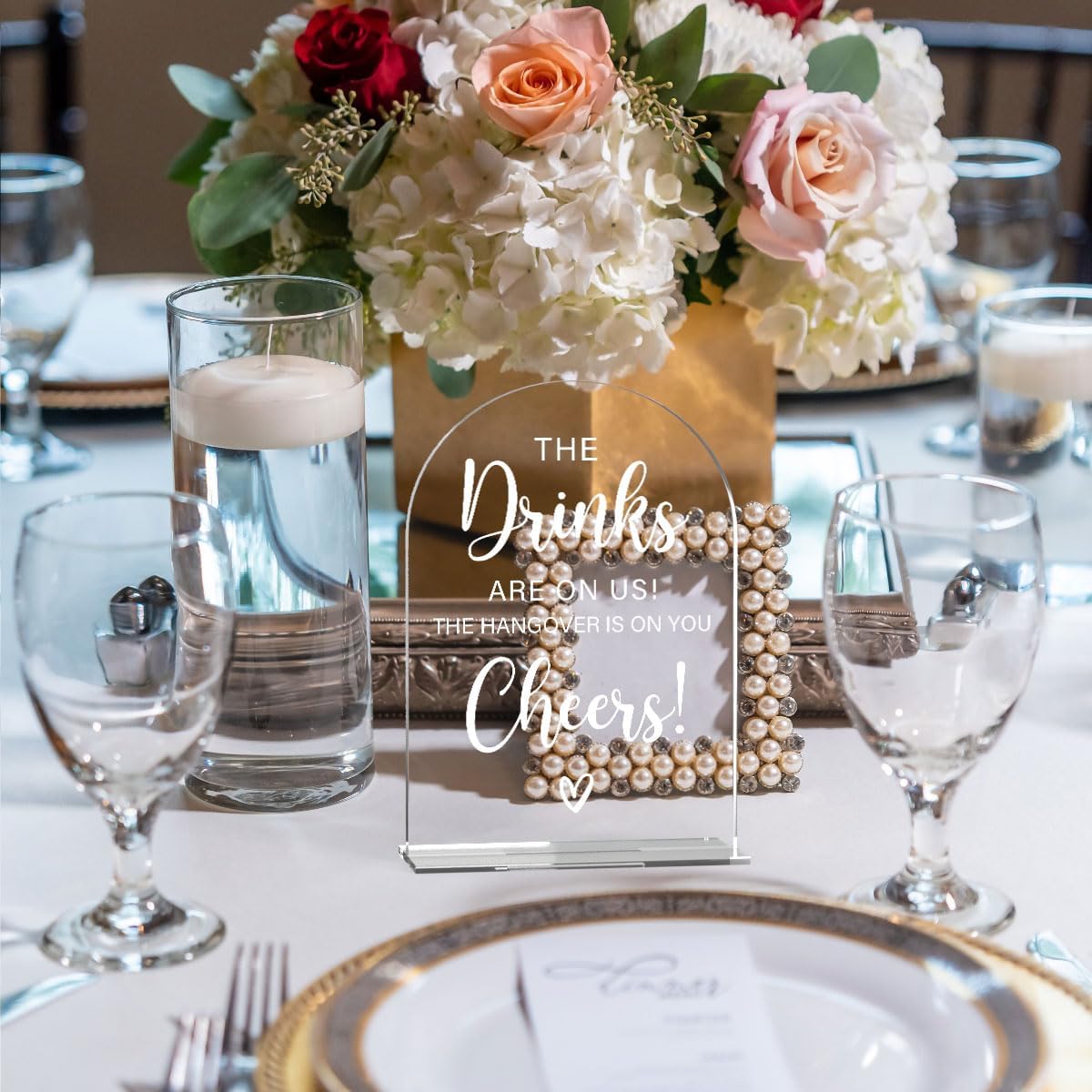 Acrylic Wedding Sign, Bridal Shower Decorations, The Drinks Sign for Ceremony, Modern Font Table Signs, Acrylic Table Top Signs for Wedding Reception and Event Party (Clear)