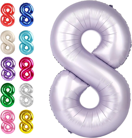 Helium Foil Lilac Number 8 Balloon 40 Inch, Mylar Eight Numbers 8 18 28 38 48 58 80 88 Birthday Balloons, Lavender Women Men Anniversary Graduations Party Supplies