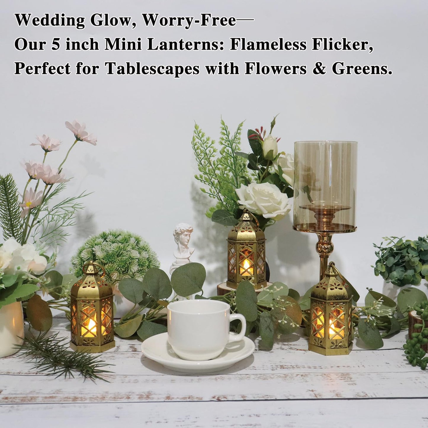 Mini Lantern with Flickering LED Candles for Halloween, LLQ (8Pack-5Inch) Vintage Decorative Candle Lanterns for Christmas Wedding Party Baby Shower Table Centerpiece, Xmas Tree Hanging Ornaments