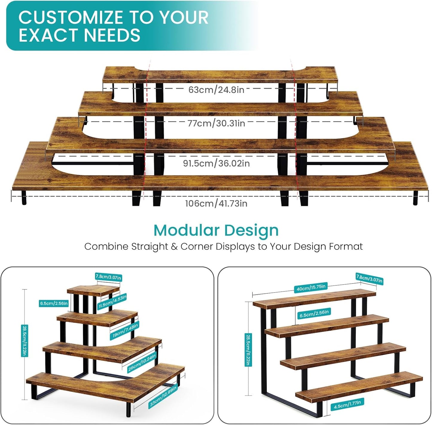 ELITEROO Wooden Cupcake Stand, Tiered Cupcake Display Tower Stand for 24 Cupcakes, Dessert Table Display Set, Buffet Risers Food Stands for Display Party Baby Shower, Rustic Brown Right Angle Corner