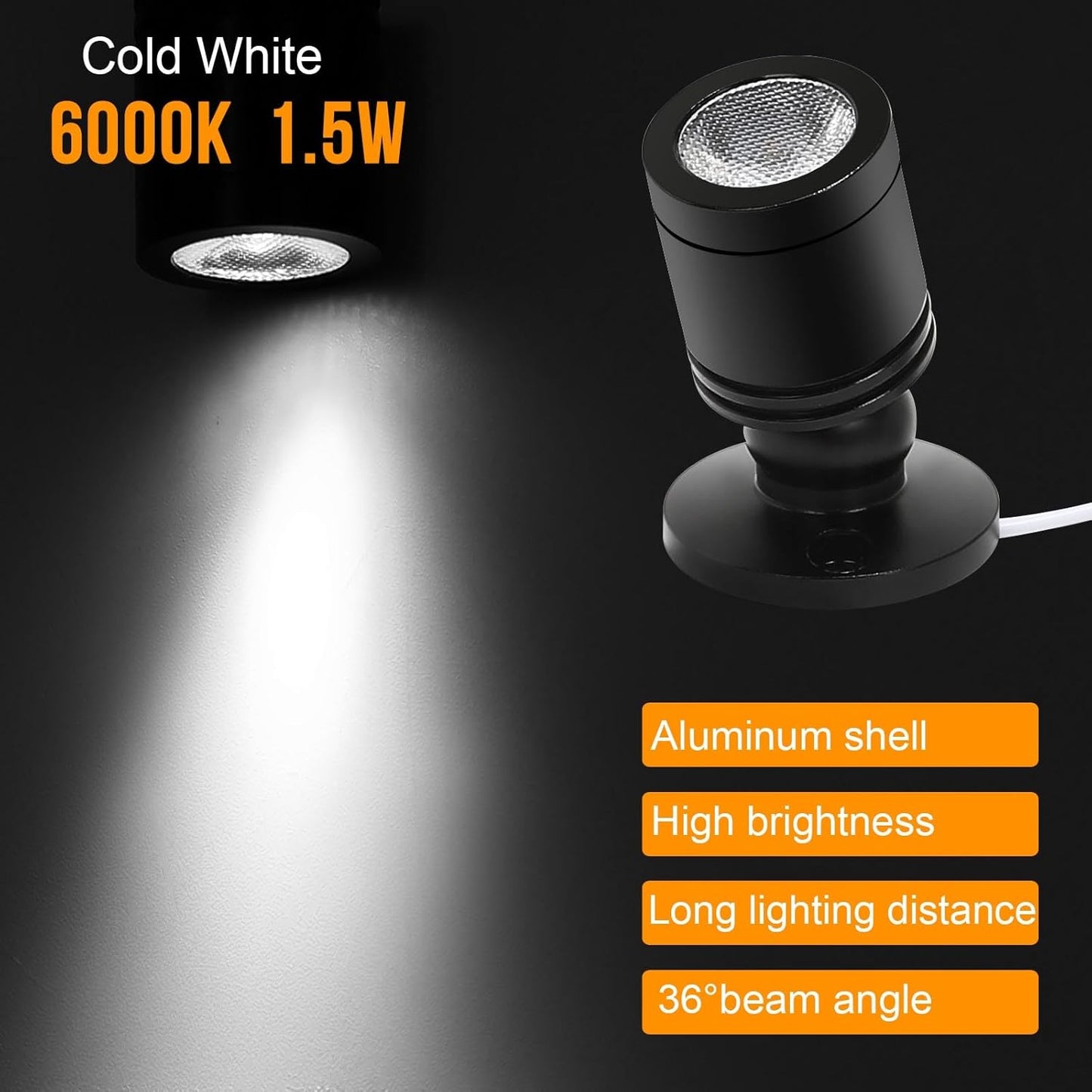 Taysing LED Spot Light Indoor Little Mini Spotlight Accent Lights for Display,Paintings,Pictures,Plants,Jewelry,Shelves, Cabinets,Posters,Showcase(ColdWhite 6 Pack Dimming&Timing)