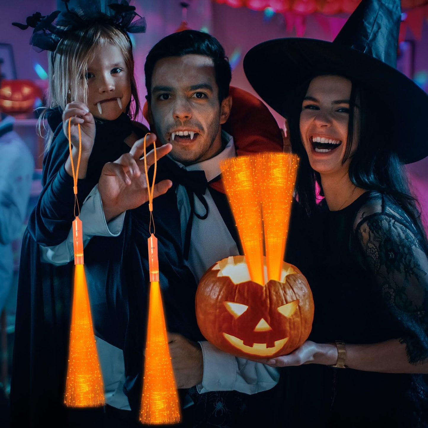 48 PCS Orange Glow Fiber Wands Sticks LED Light Wands 3 Modes Flashing Fiber Optic Light Rod Bulk Fiber Optic Wands Glow in The Dark Party Favors for Bar Wedding Party Supplies