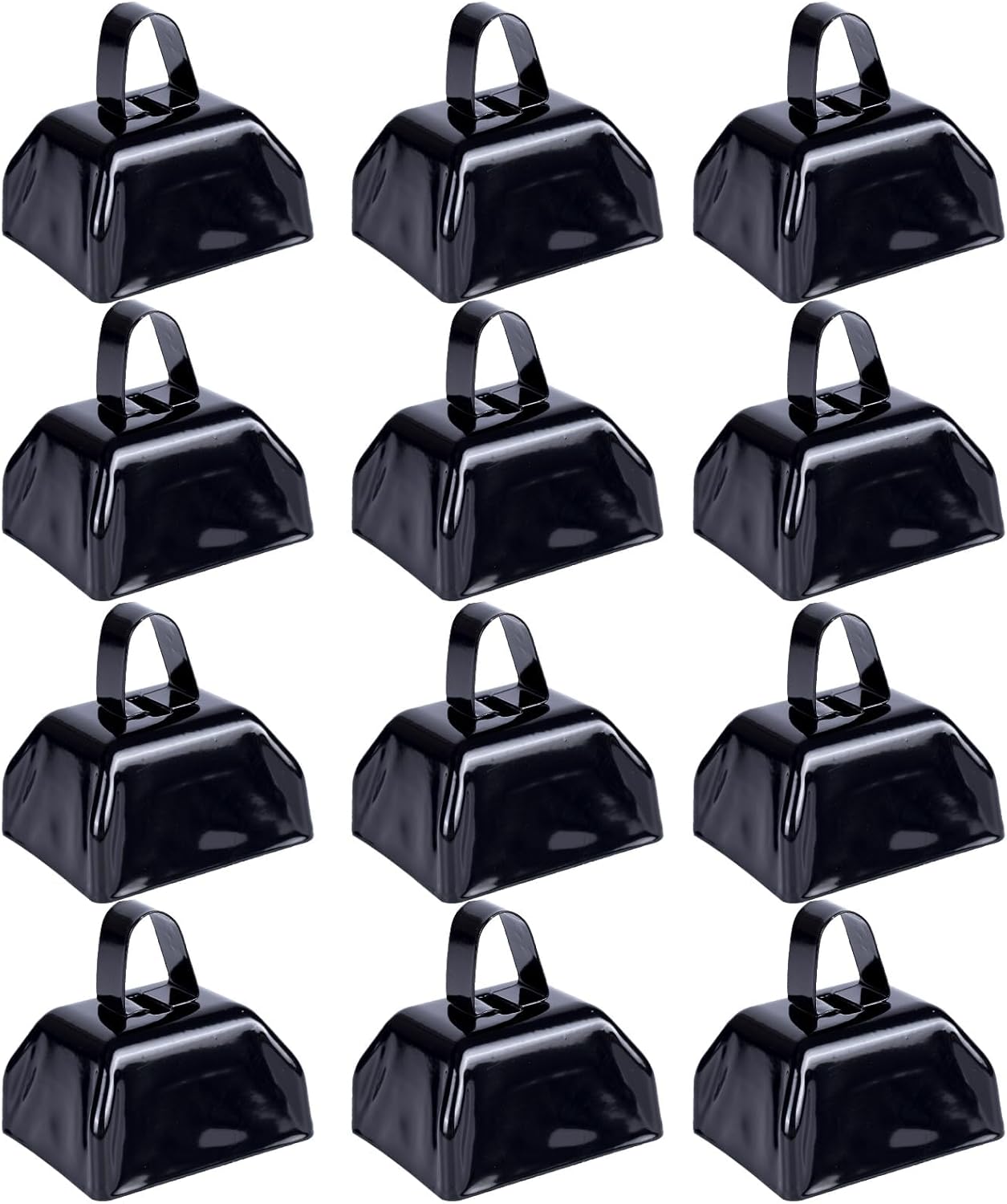 Cow Bells Noise Makers Cheering Bell: 12 Pcs Metal Cowbells with Handle for Sporting Events - Small Loud Bell Bulk Hand Percussion for Football Games Graduation Weddings-Black