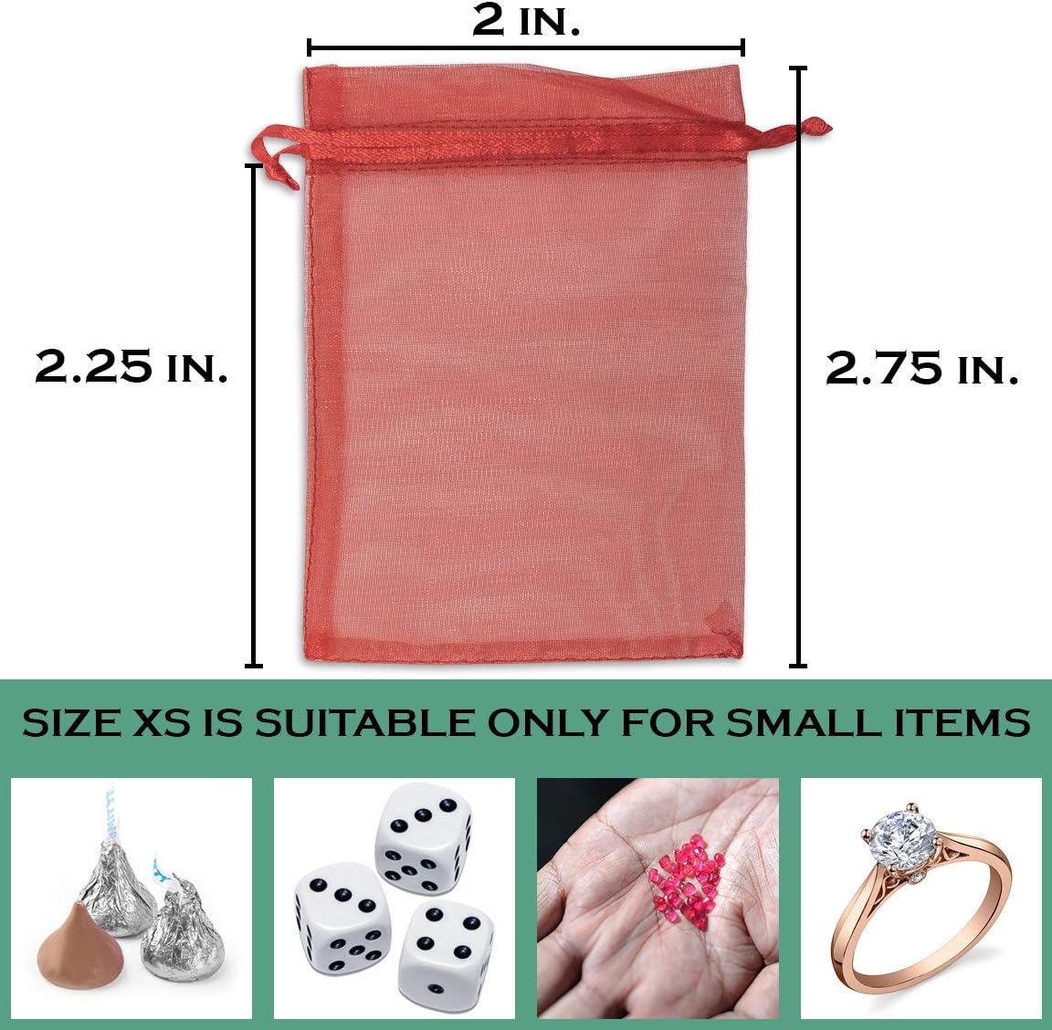 TheDisplayGuys 48-Pack 2" x 2-3/4" Red Sheer Organza Gift Bags with Drawstring, Jewelry Candy Treat Wedding Party Favors Mesh Pouch