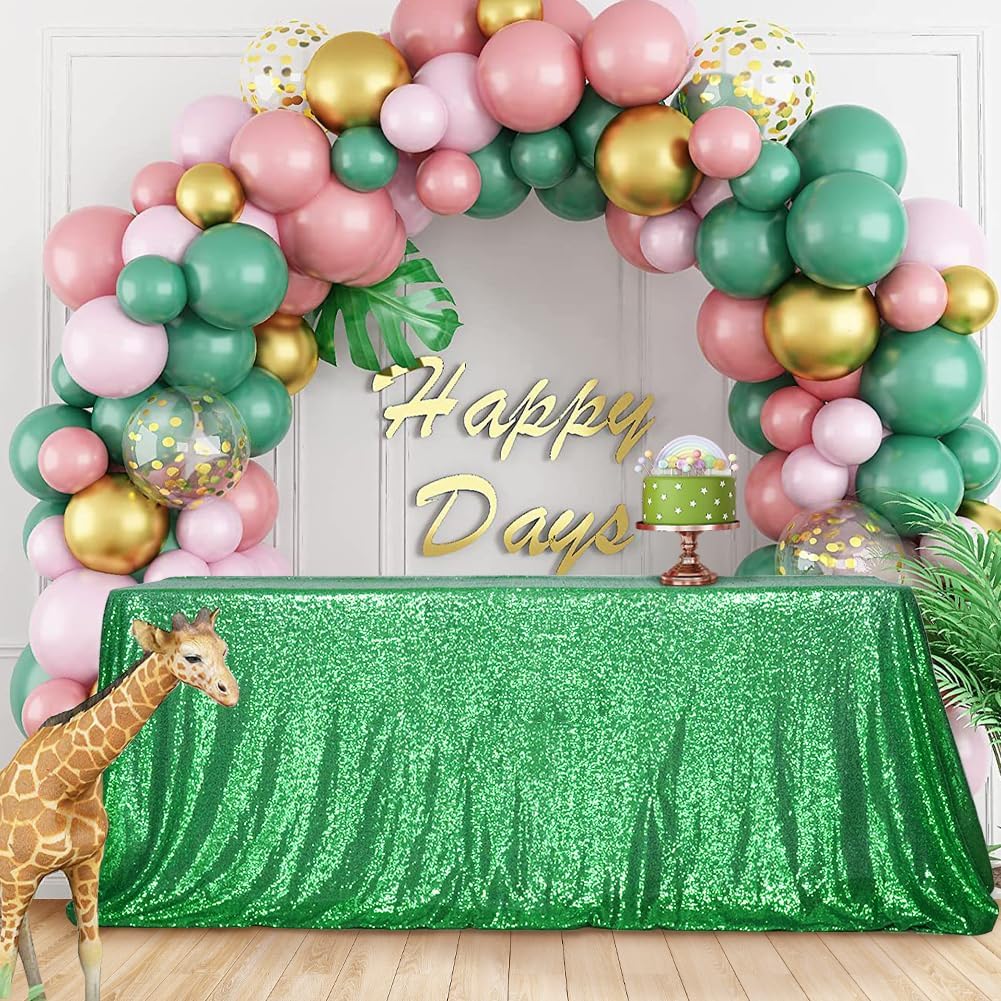 SquarePie Sequin Tablecloth 60 x 102 Inch Green Glitter Table Cloth for Christmas Party Decoration
