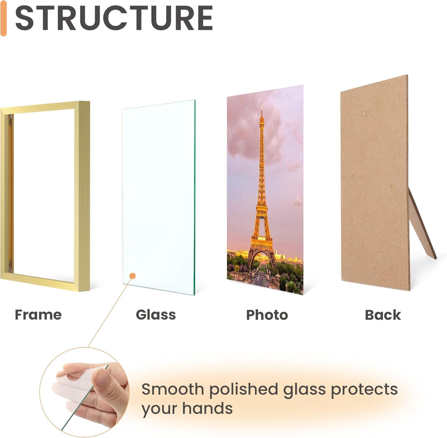 upsimples 8x10 Picture Frame Set of 3, Made of High Definition Glass for 8 x 10, Wall and Tabletop Display Thin Border Photo Frames for Home Decor, Gold